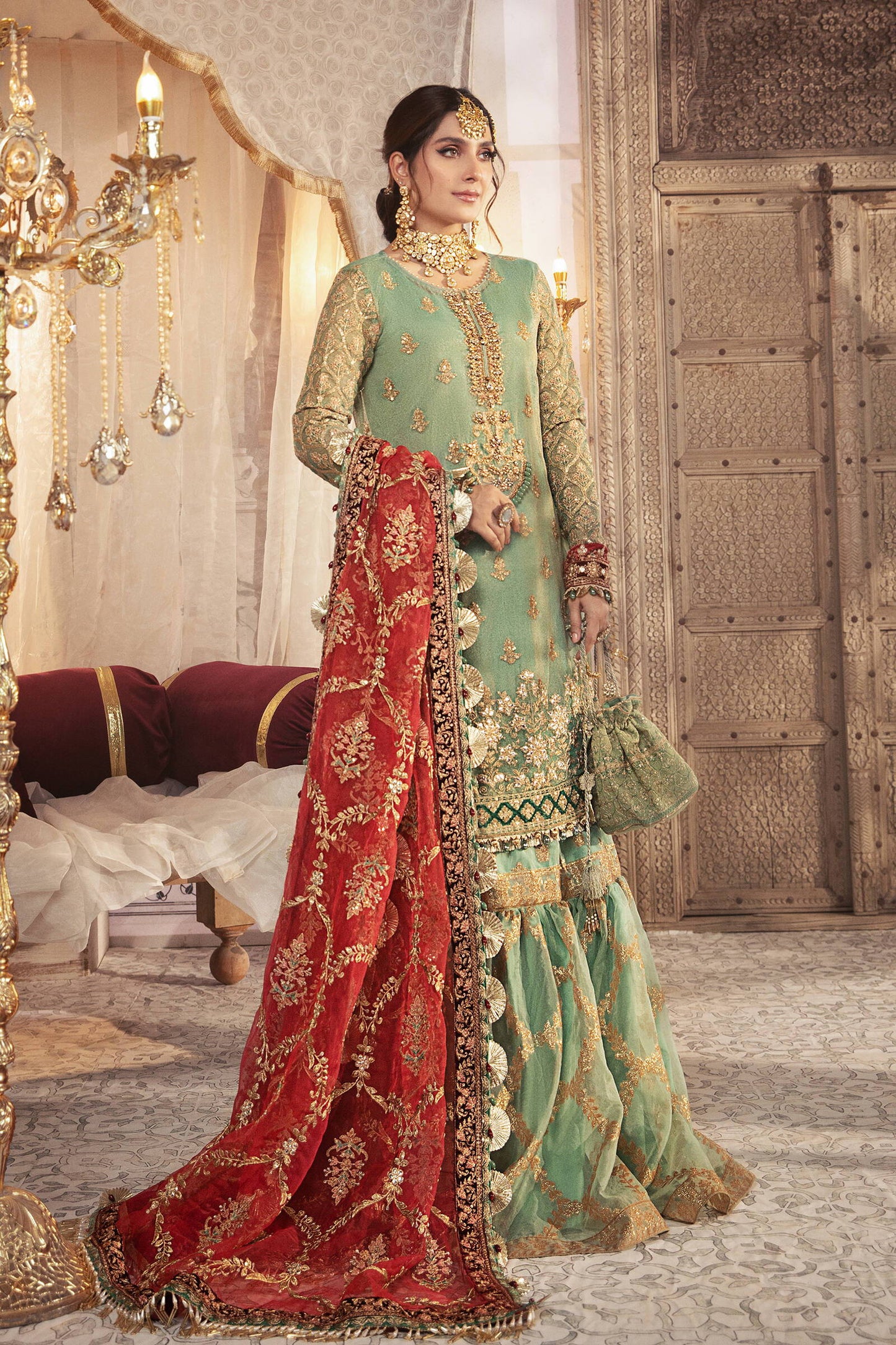 Unstitched MBROIDERED - Coral in Sea green (BD-2303)