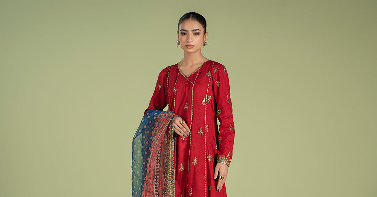 3 PIECE EMBROIDERED DOBBY SUIT | DW-EF24-121