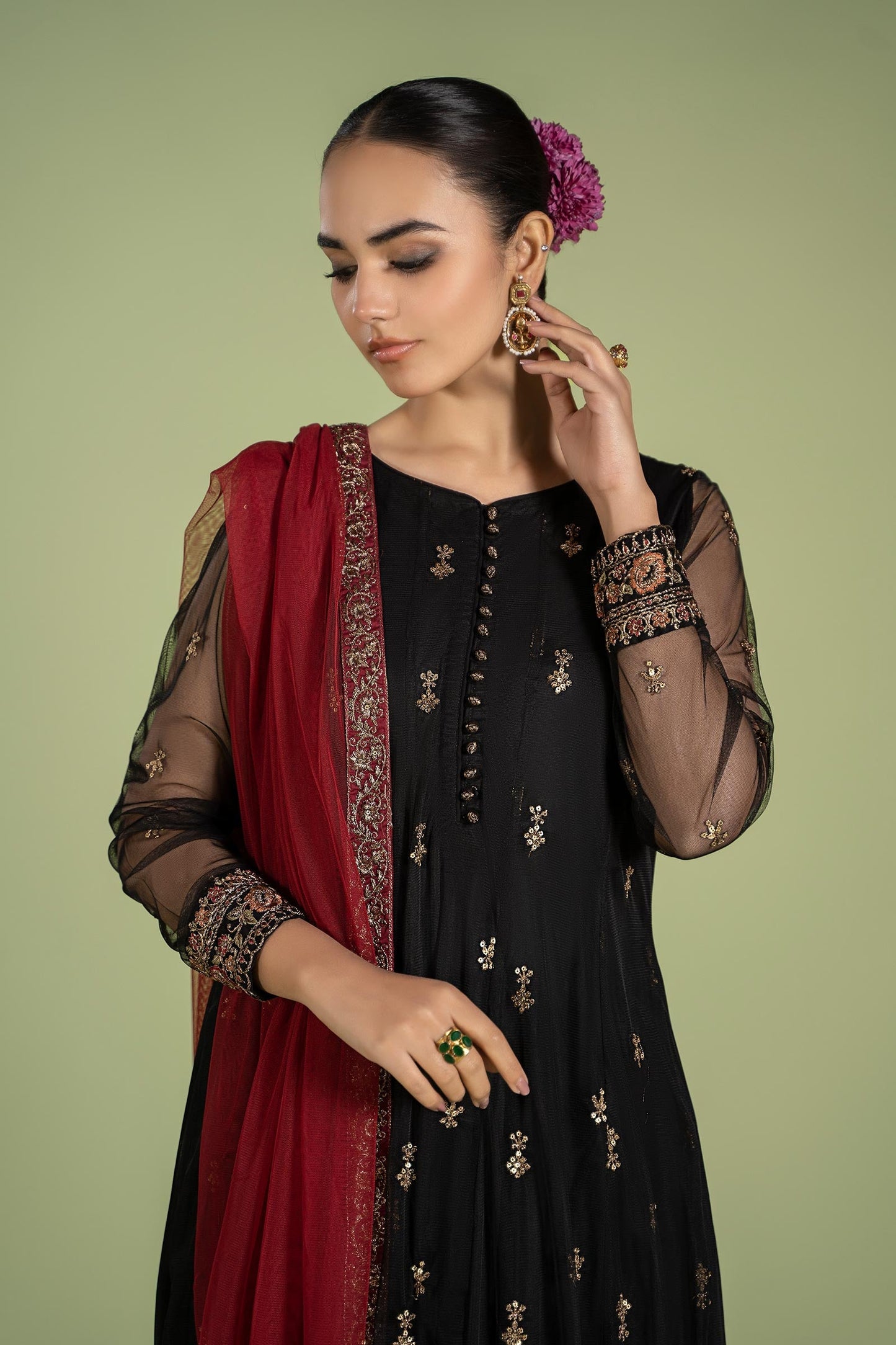 3 PIECE EMBROIDERED NET SUIT | DW-EF24-116