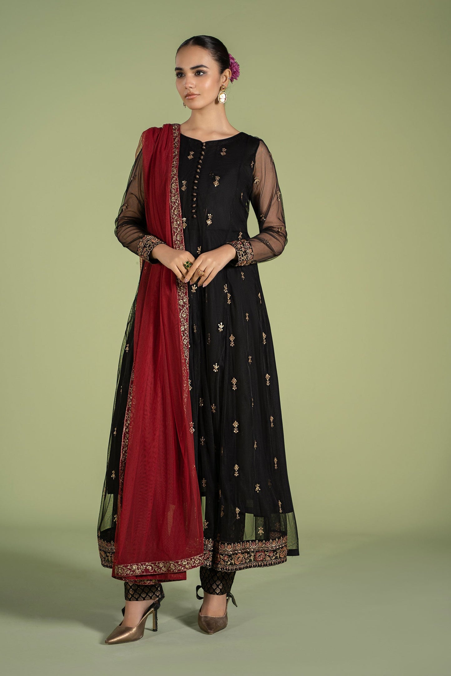 3 PIECE EMBROIDERED NET SUIT | DW-EF24-116