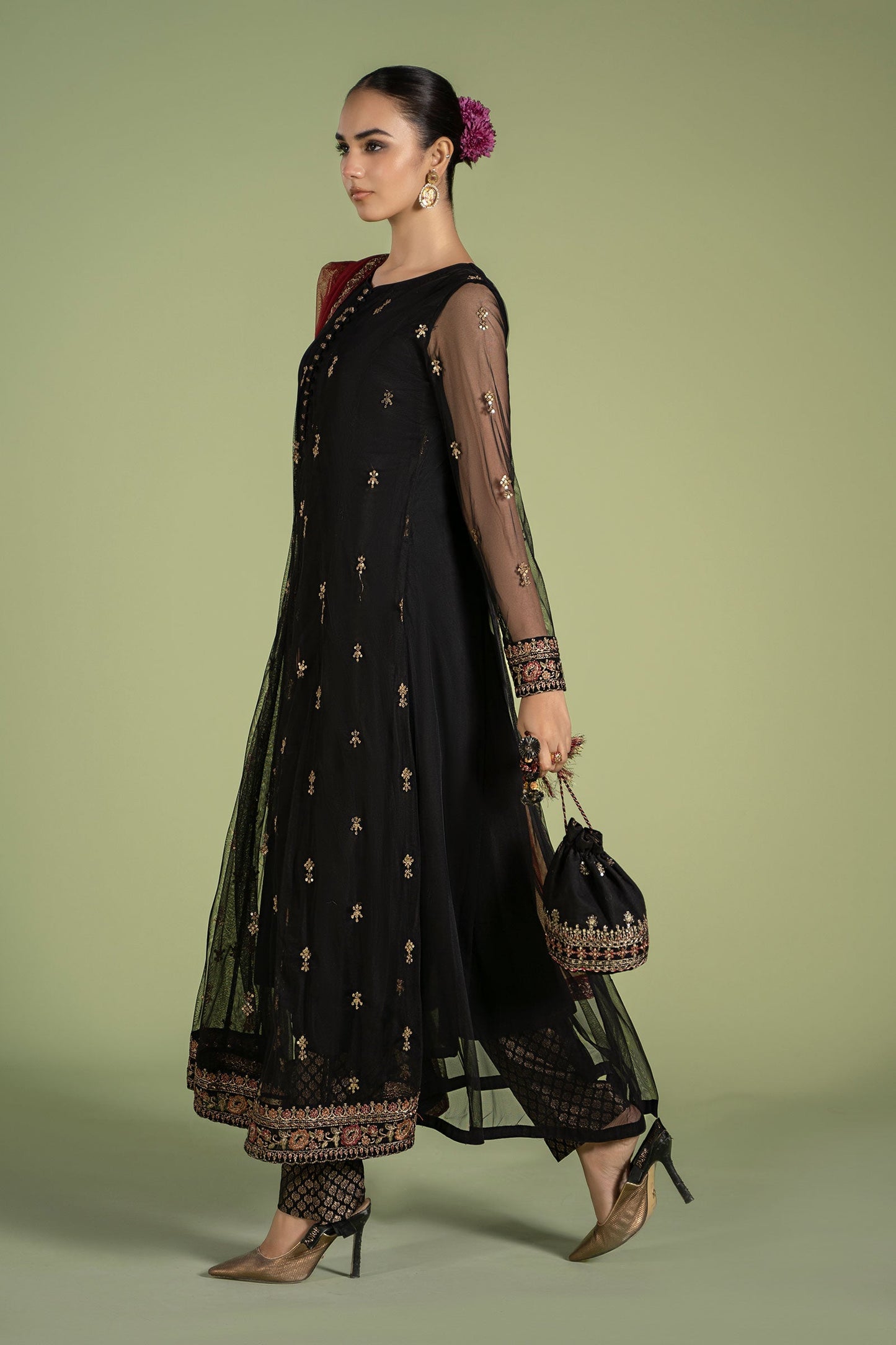 3 PIECE EMBROIDERED NET SUIT | DW-EF24-116