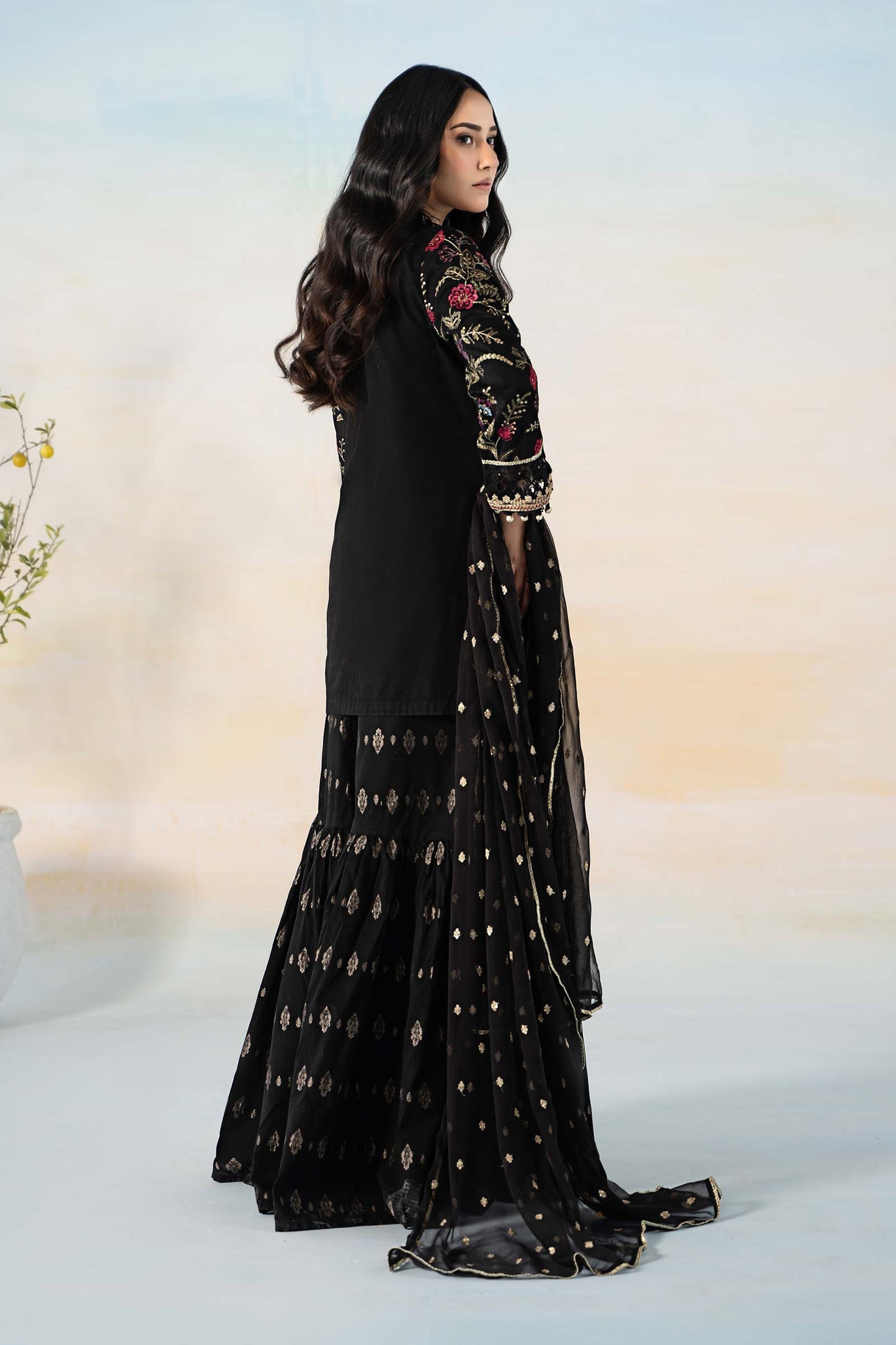 3 PIECE EMBROIDERED SELF JACQUARD SUIT | DW-EF24-03