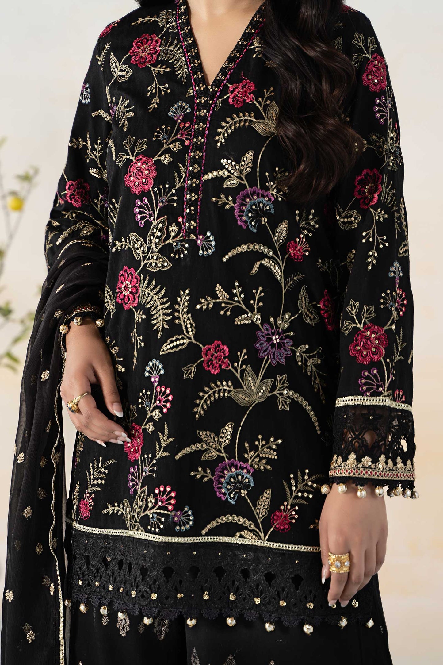 3 PIECE EMBROIDERED SELF JACQUARD SUIT | DW-EF24-03