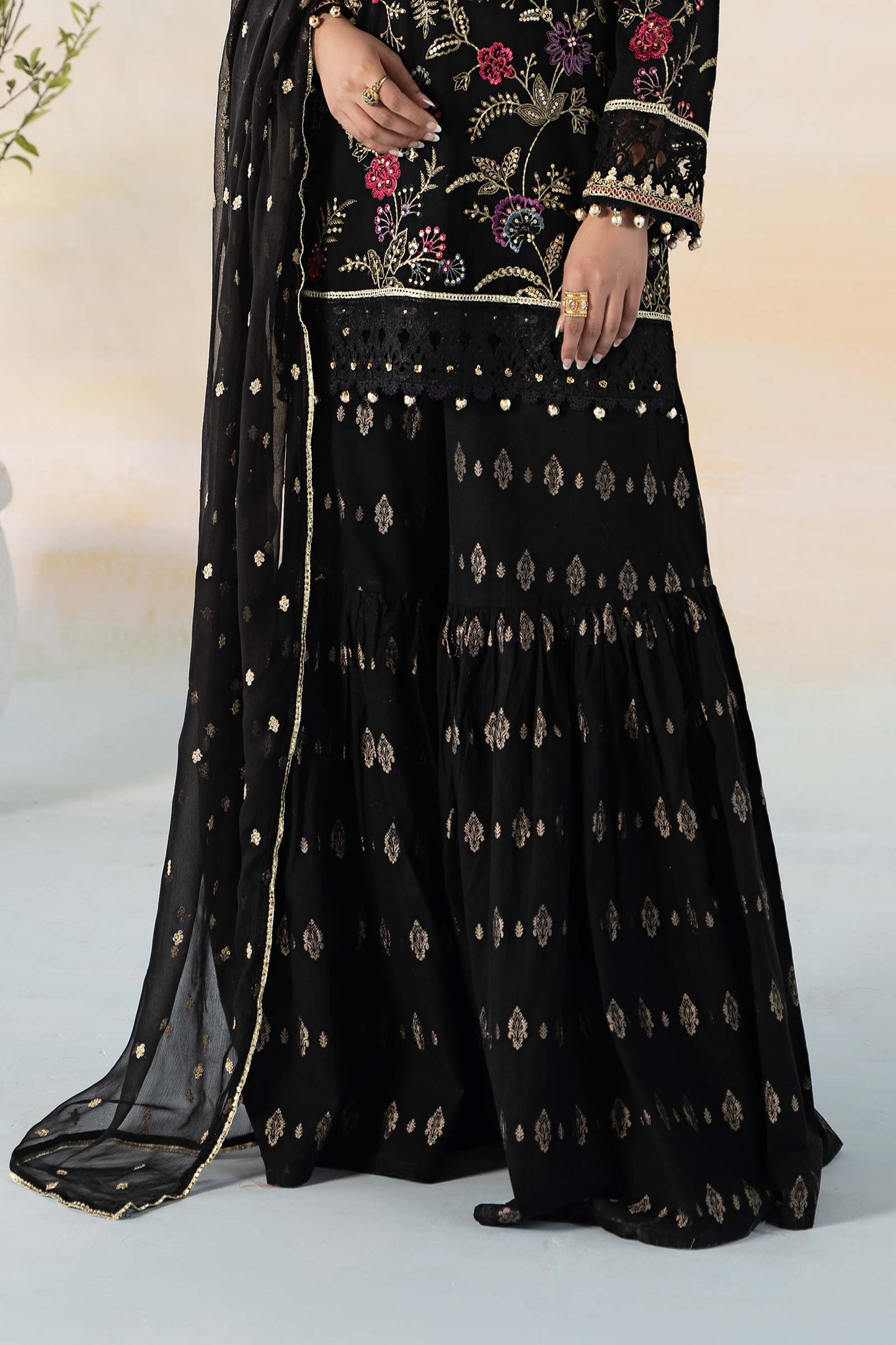 3 PIECE EMBROIDERED SELF JACQUARD SUIT | DW-EF24-03