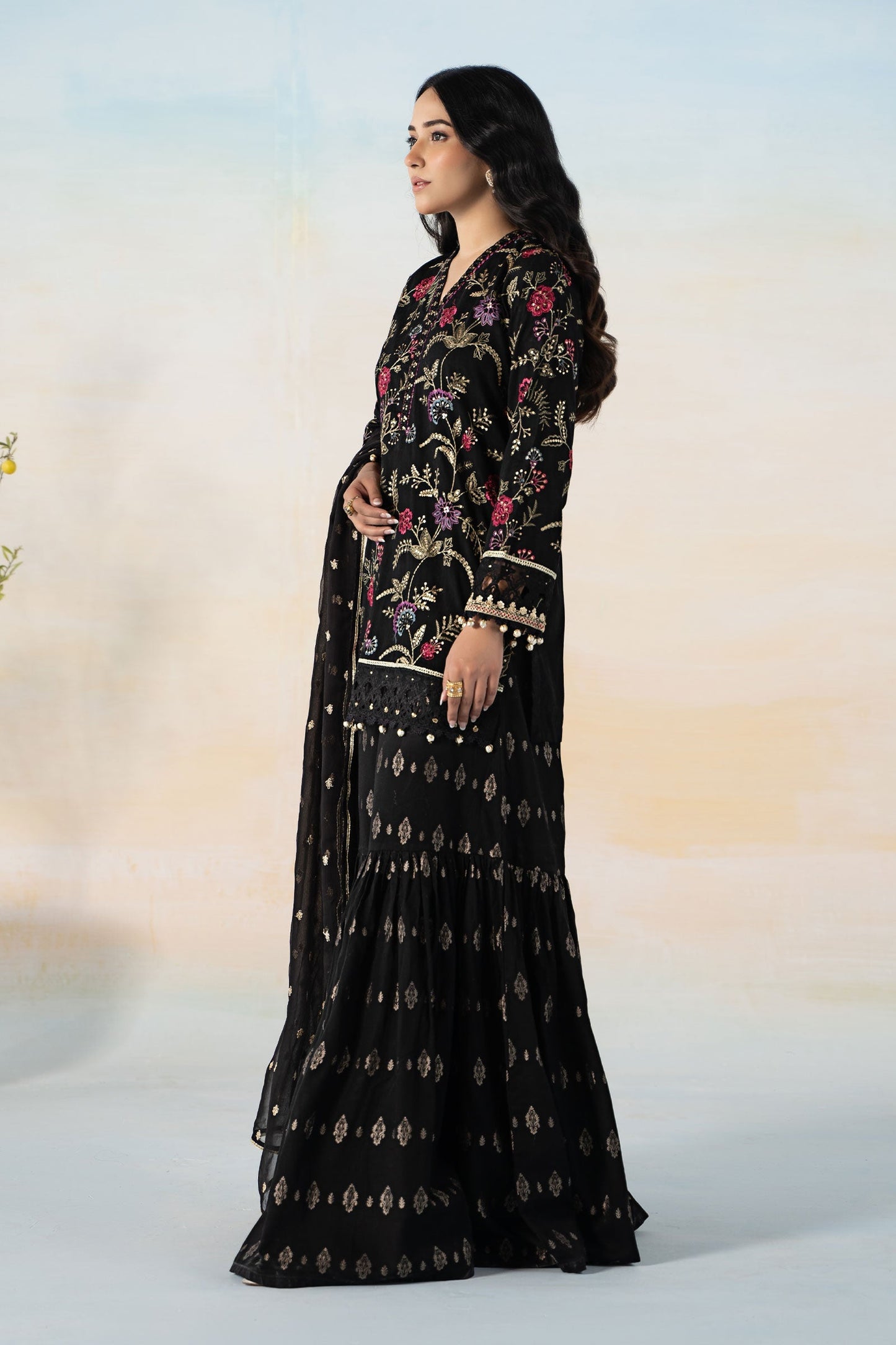 3 PIECE EMBROIDERED SELF JACQUARD SUIT | DW-EF24-03