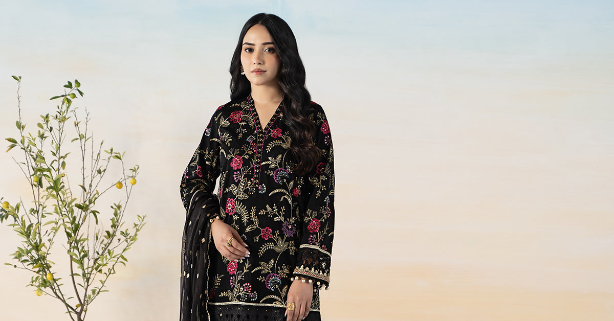 3 PIECE EMBROIDERED SELF JACQUARD SUIT | DW-EF24-03