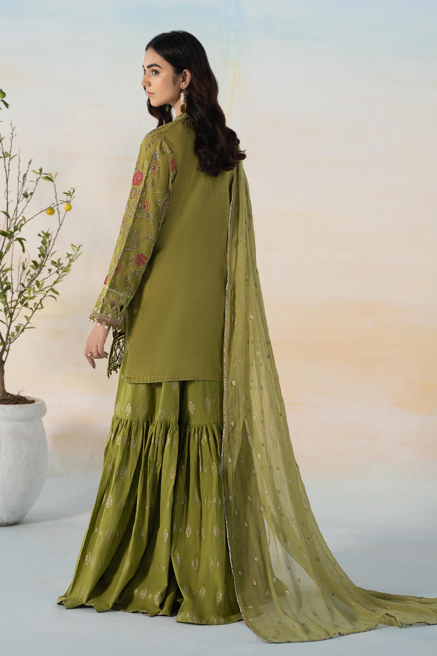 3 PIECE EMBROIDERED SELF JACQUARD SUIT | DW-EF24-03