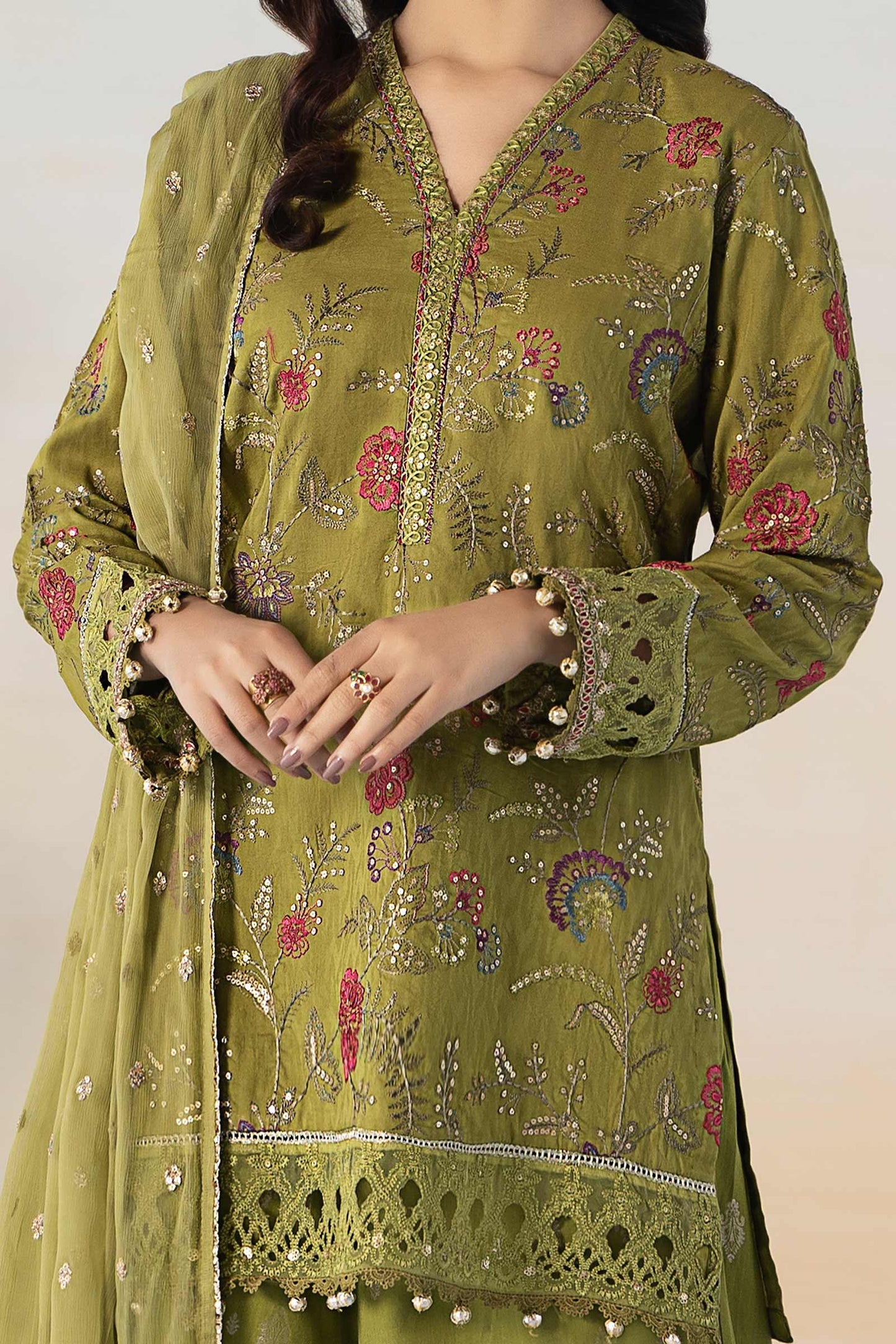 3 PIECE EMBROIDERED SELF JACQUARD SUIT | DW-EF24-03