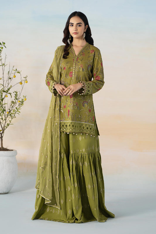 3 PIECE EMBROIDERED SELF JACQUARD SUIT | DW-EF24-03