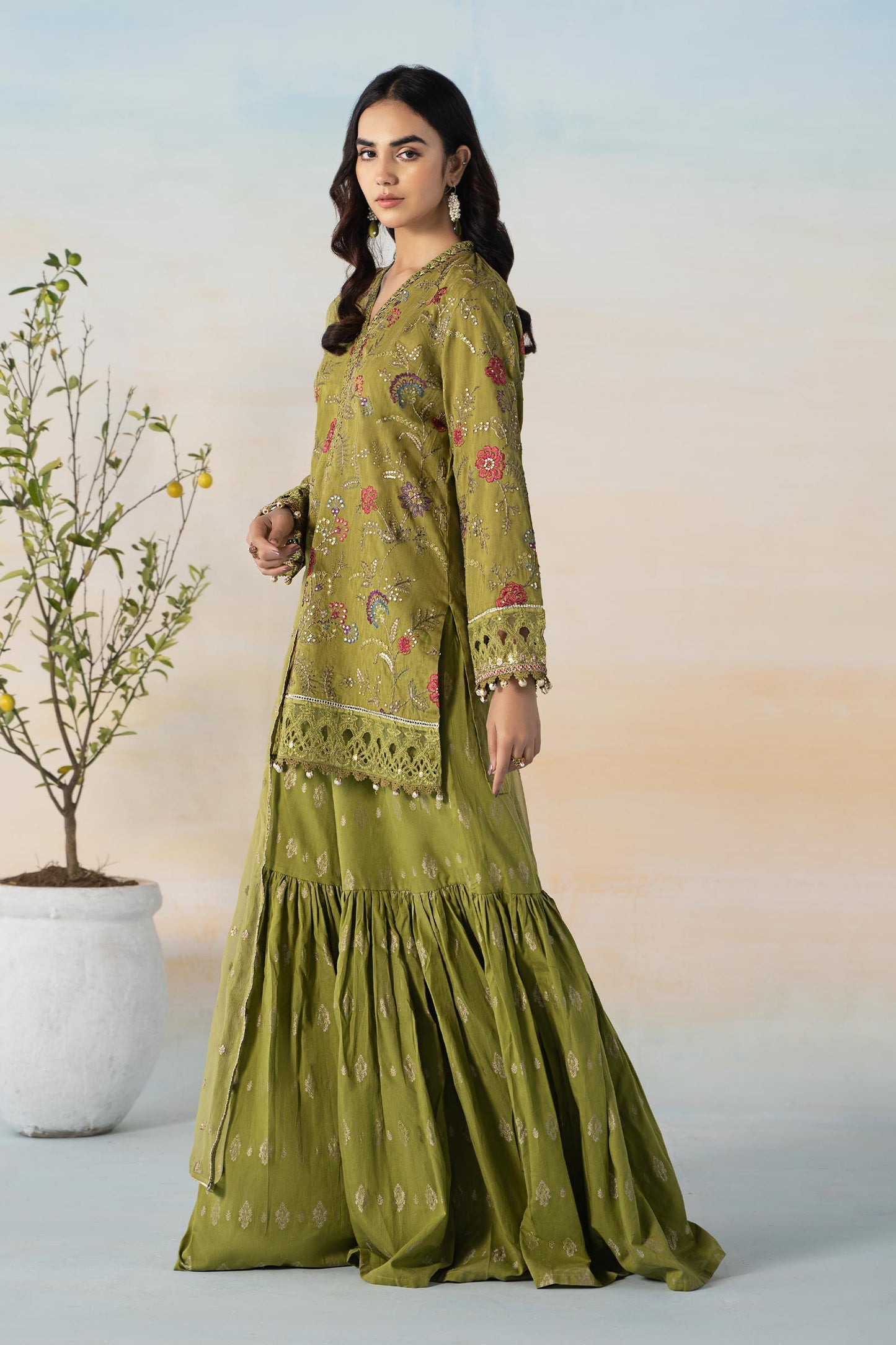 3 PIECE EMBROIDERED SELF JACQUARD SUIT | DW-EF24-03