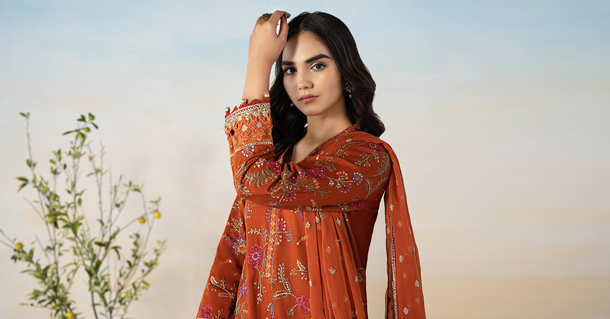 3 PIECE EMBROIDERED SELF JACQUARD SUIT | DW-EF24-03