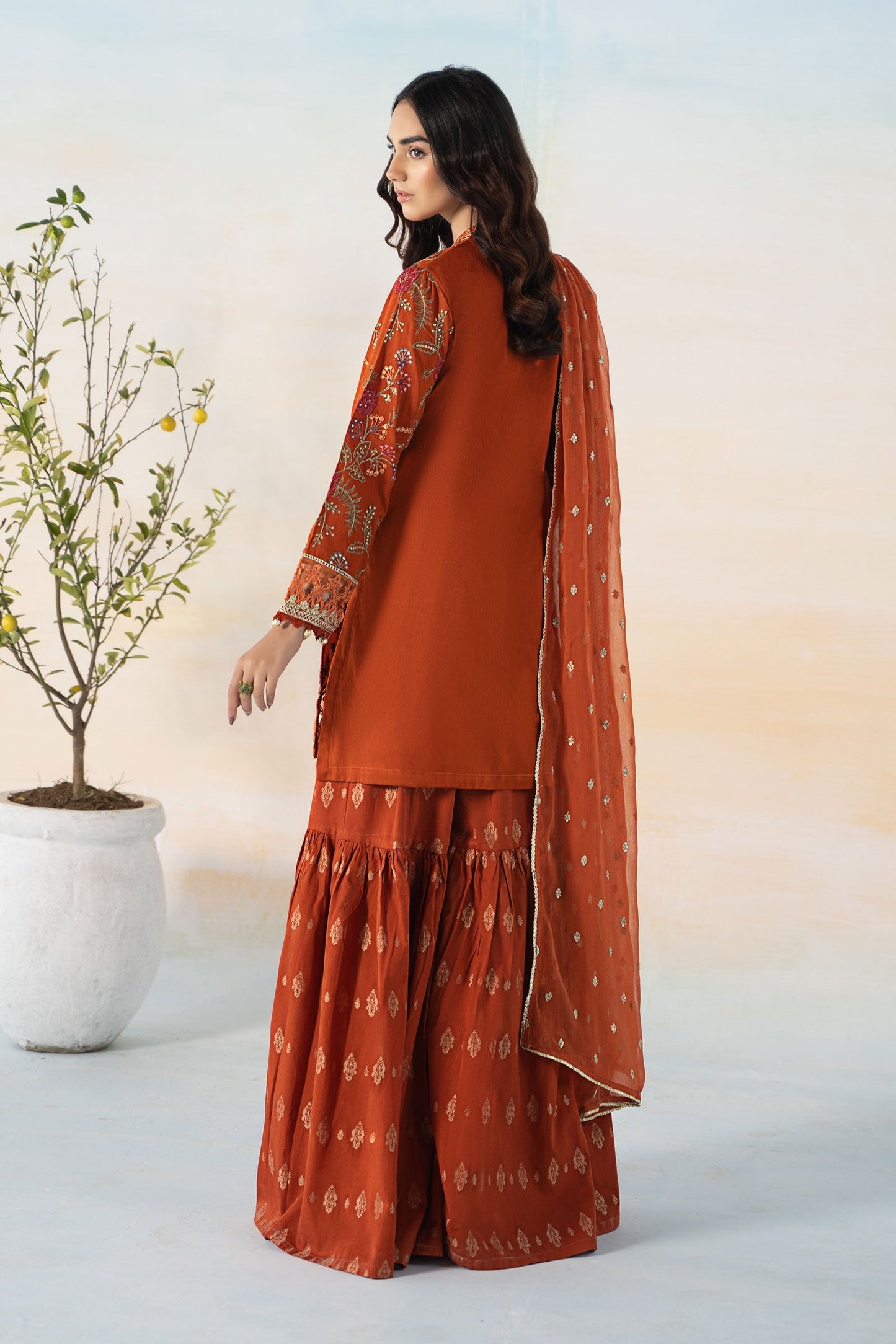 3 PIECE EMBROIDERED SELF JACQUARD SUIT | DW-EF24-03