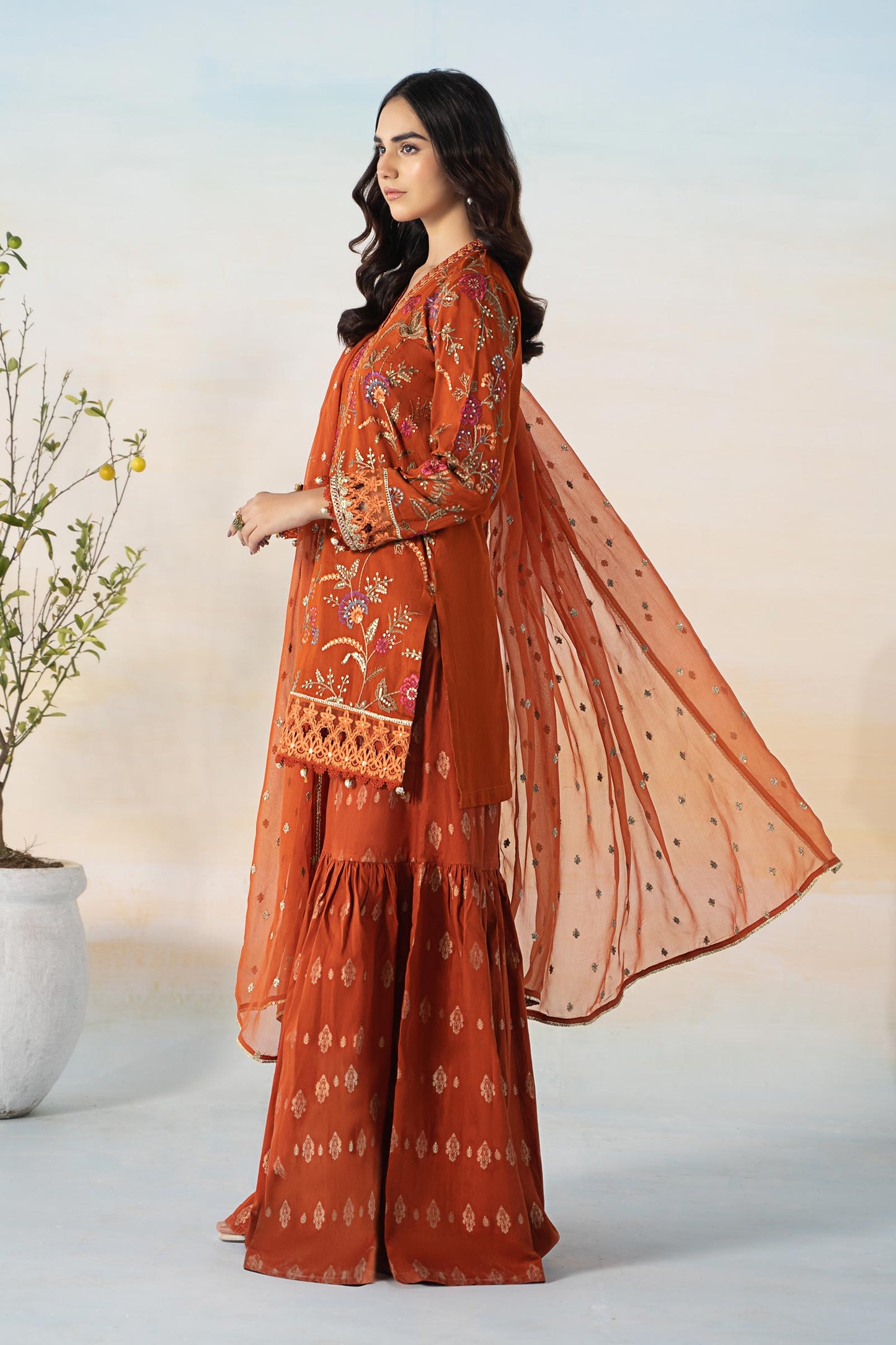 3 PIECE EMBROIDERED SELF JACQUARD SUIT | DW-EF24-03