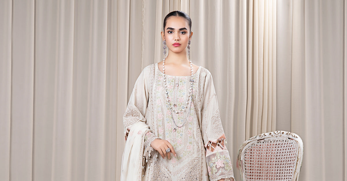 3 PIECE EMBROIDERED SELF JACQUARD SUIT | DW-EF24-109