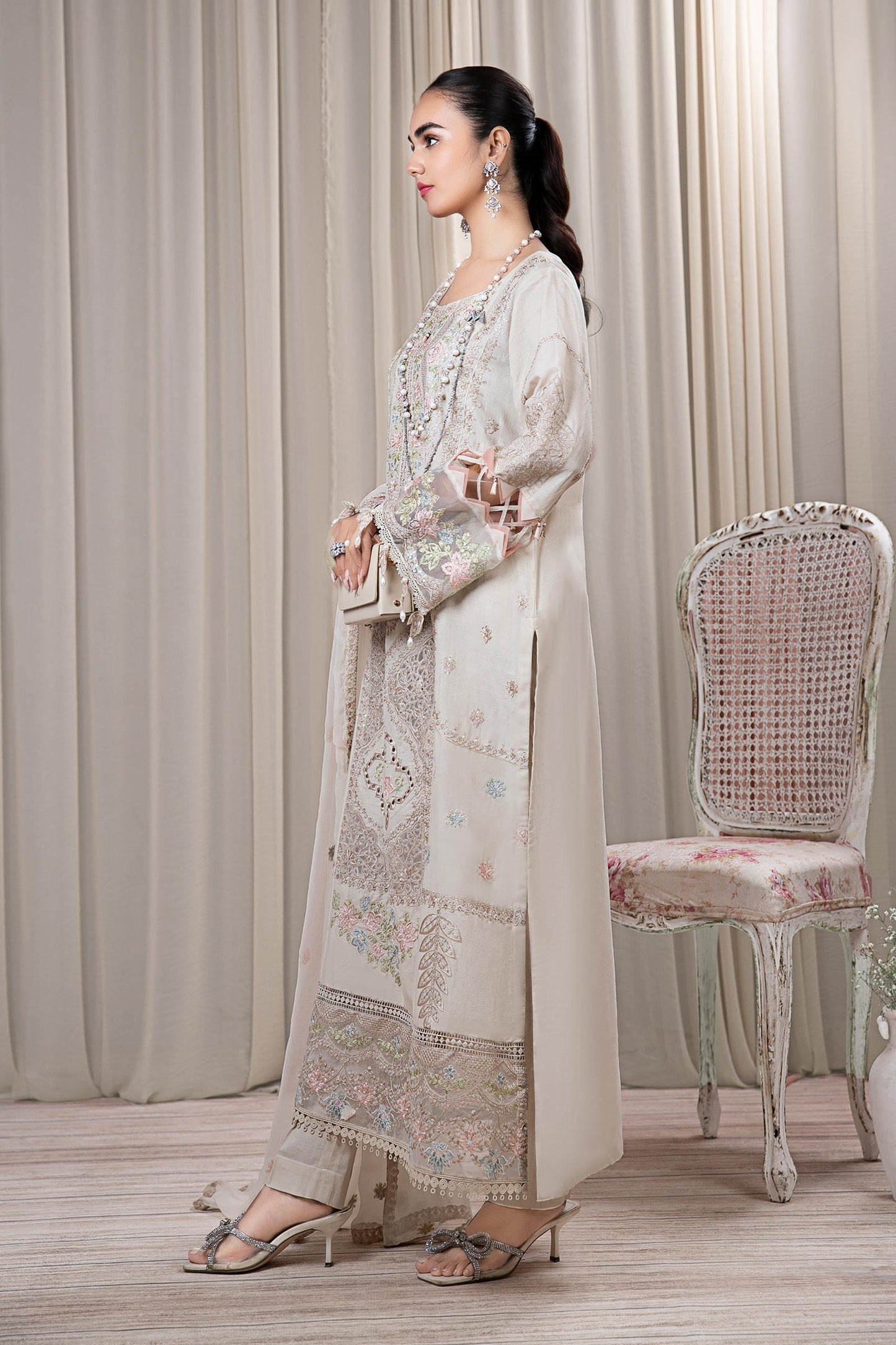 3 PIECE EMBROIDERED SELF JACQUARD SUIT | DW-EF24-109