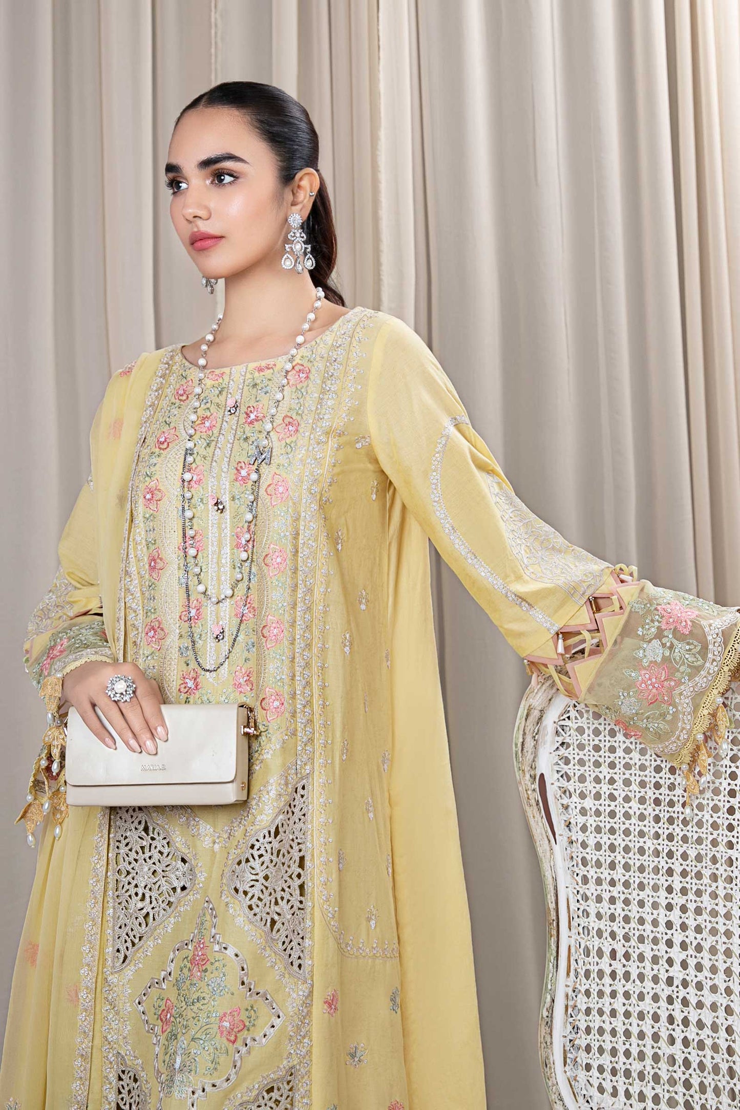 3 PIECE EMBROIDERED SELF JACQUARD SUIT | DW-EF24-109