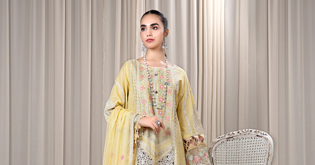 3 PIECE EMBROIDERED SELF JACQUARD SUIT | DW-EF24-109