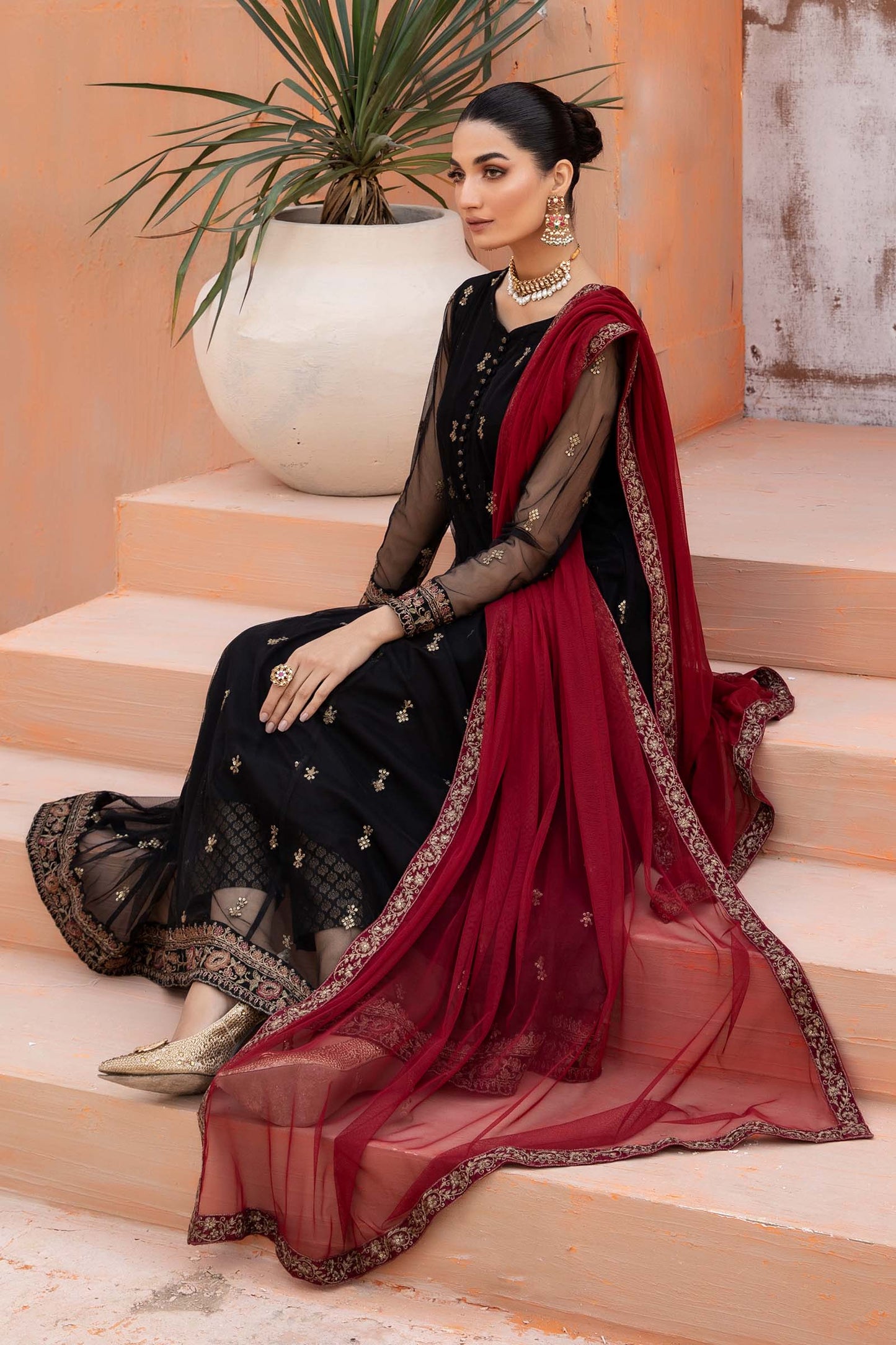 3 PIECE EMBROIDERED NET SUIT | DW-EF24-116