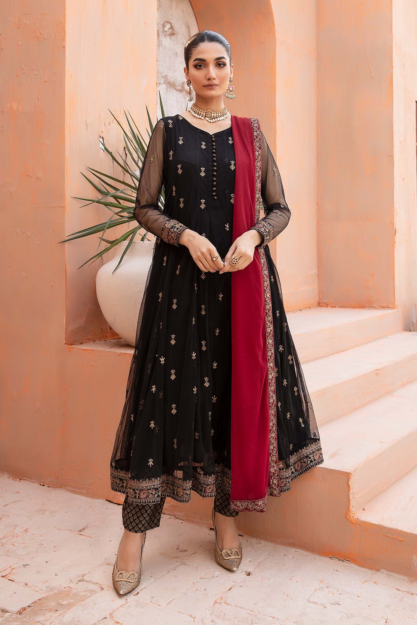 3 PIECE EMBROIDERED NET SUIT | DW-EF24-116