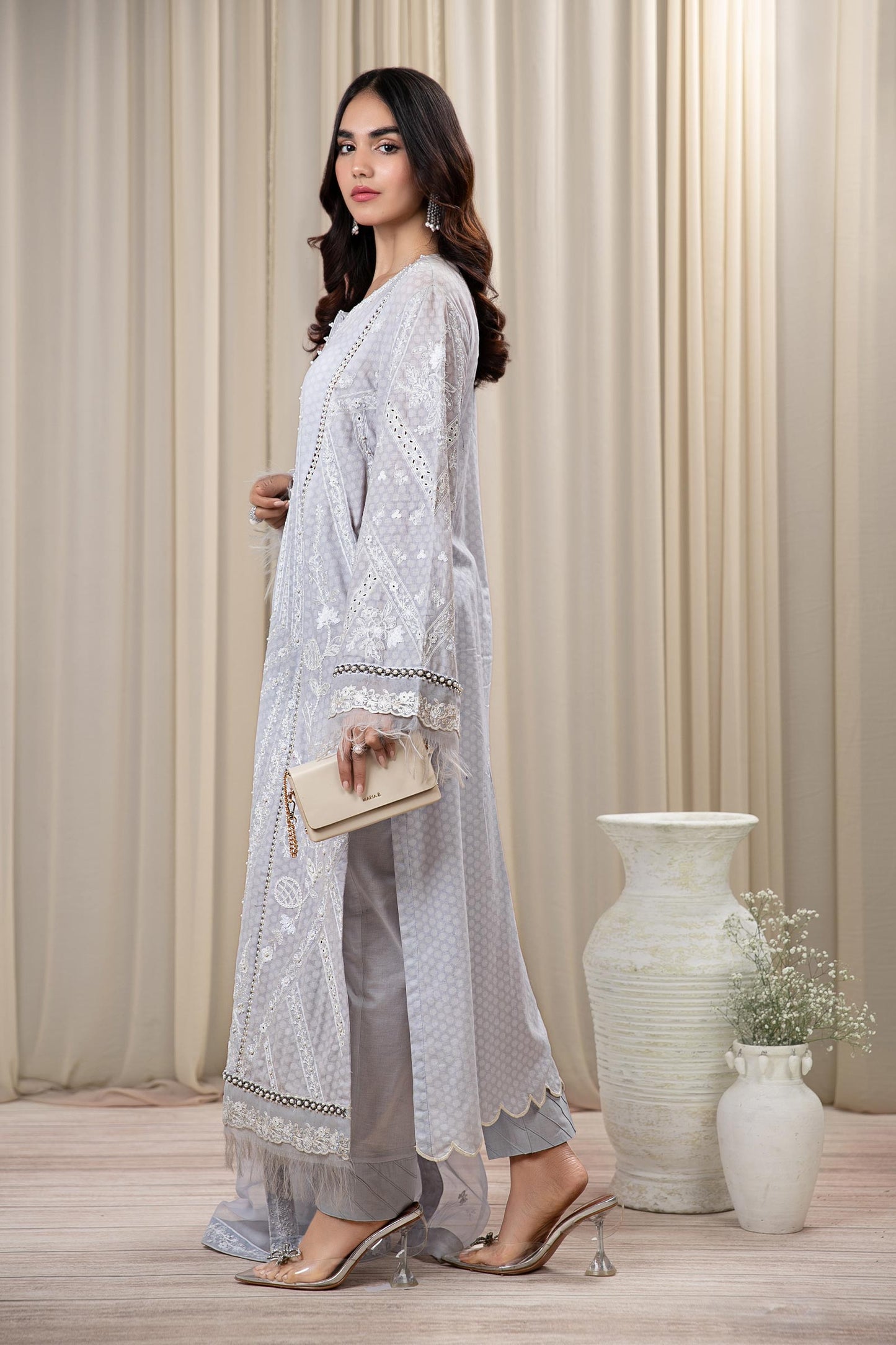 3 PIECE EMBROIDERED SELF JACQUARD SUIT | DW-EF24-32