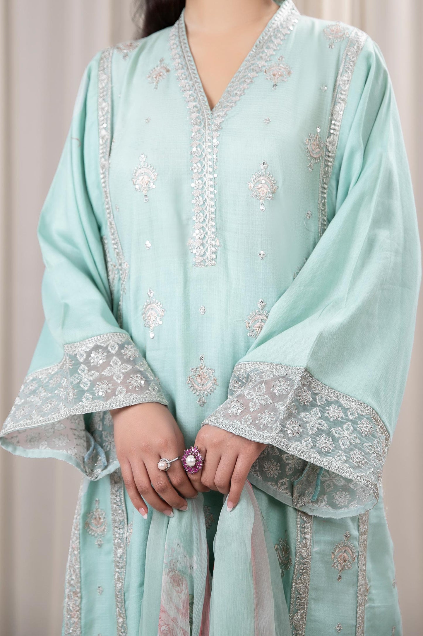 3 PIECE EMBROIDERED DOBBY SUIT | DW-EF24-54