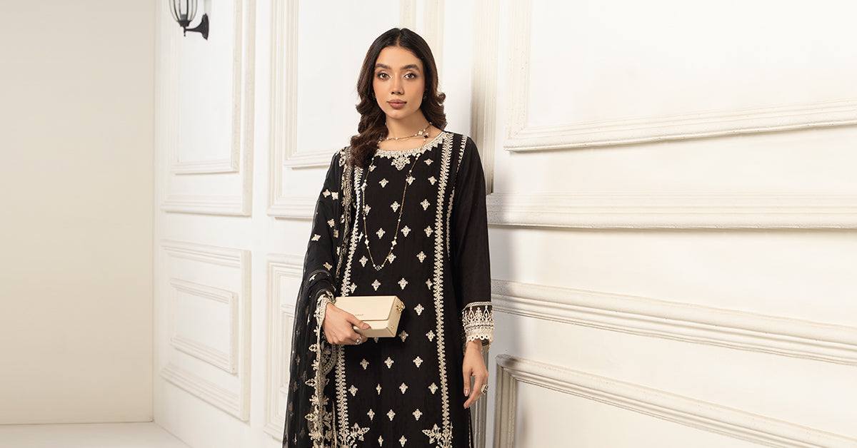 3 PIECE EMBROIDERED SELF JACQUARD SUIT | DW-EF24-117