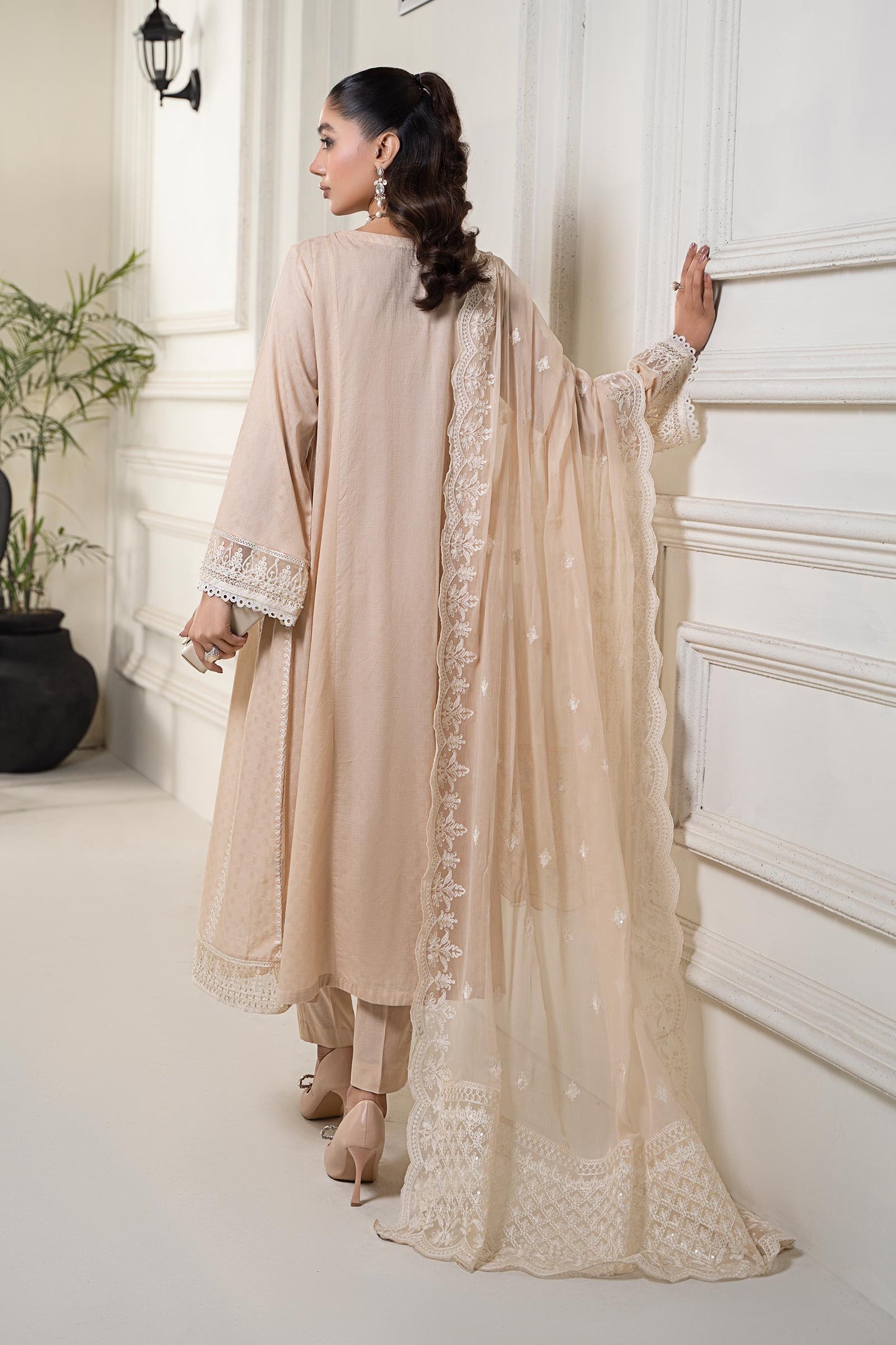 3 PIECE EMBROIDERED SELF JACQUARD SUIT | DW-EF24-117