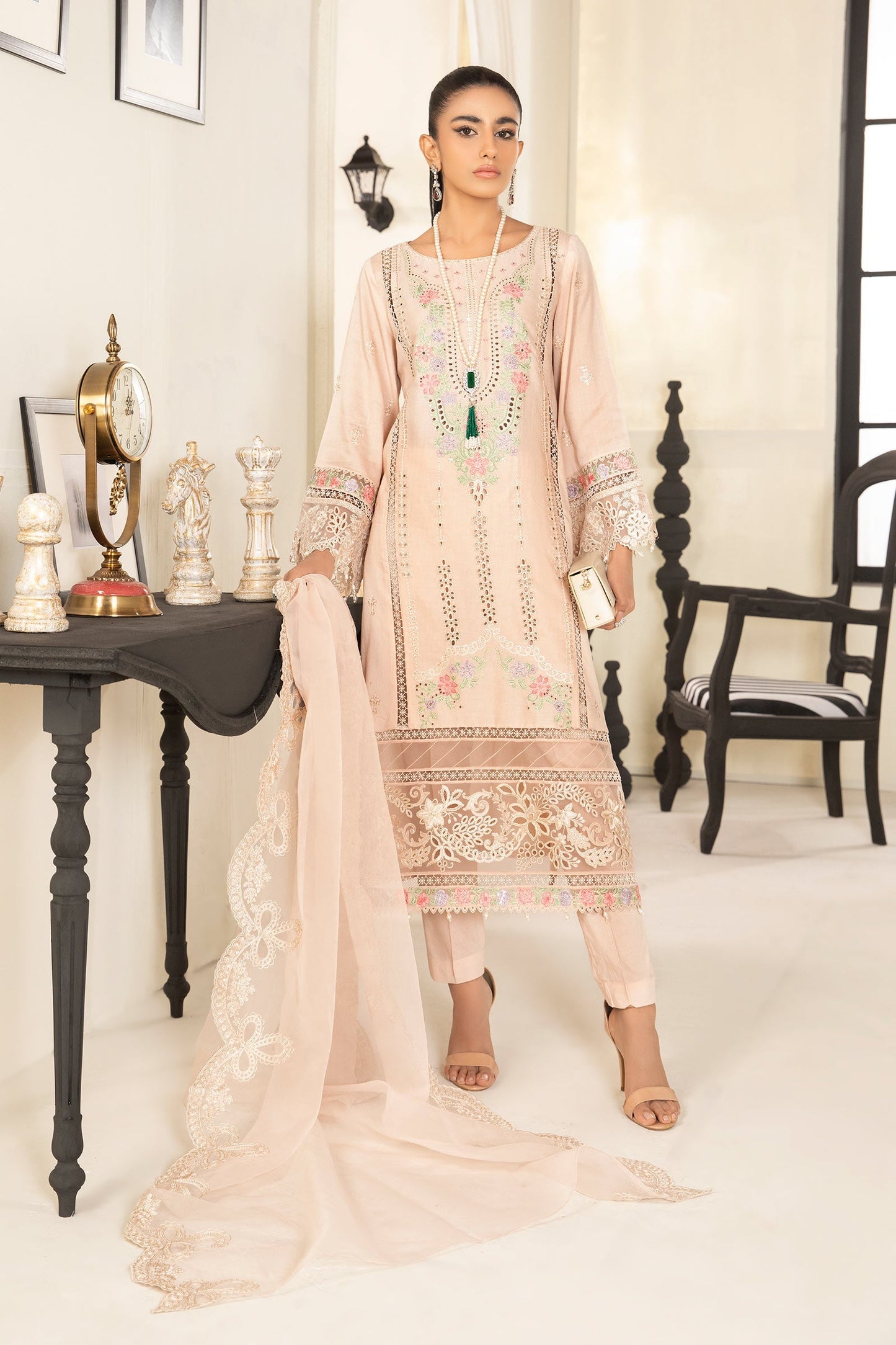 3 PIECE EMBROIDERED DOBBY SUIT | DW-EF24-16