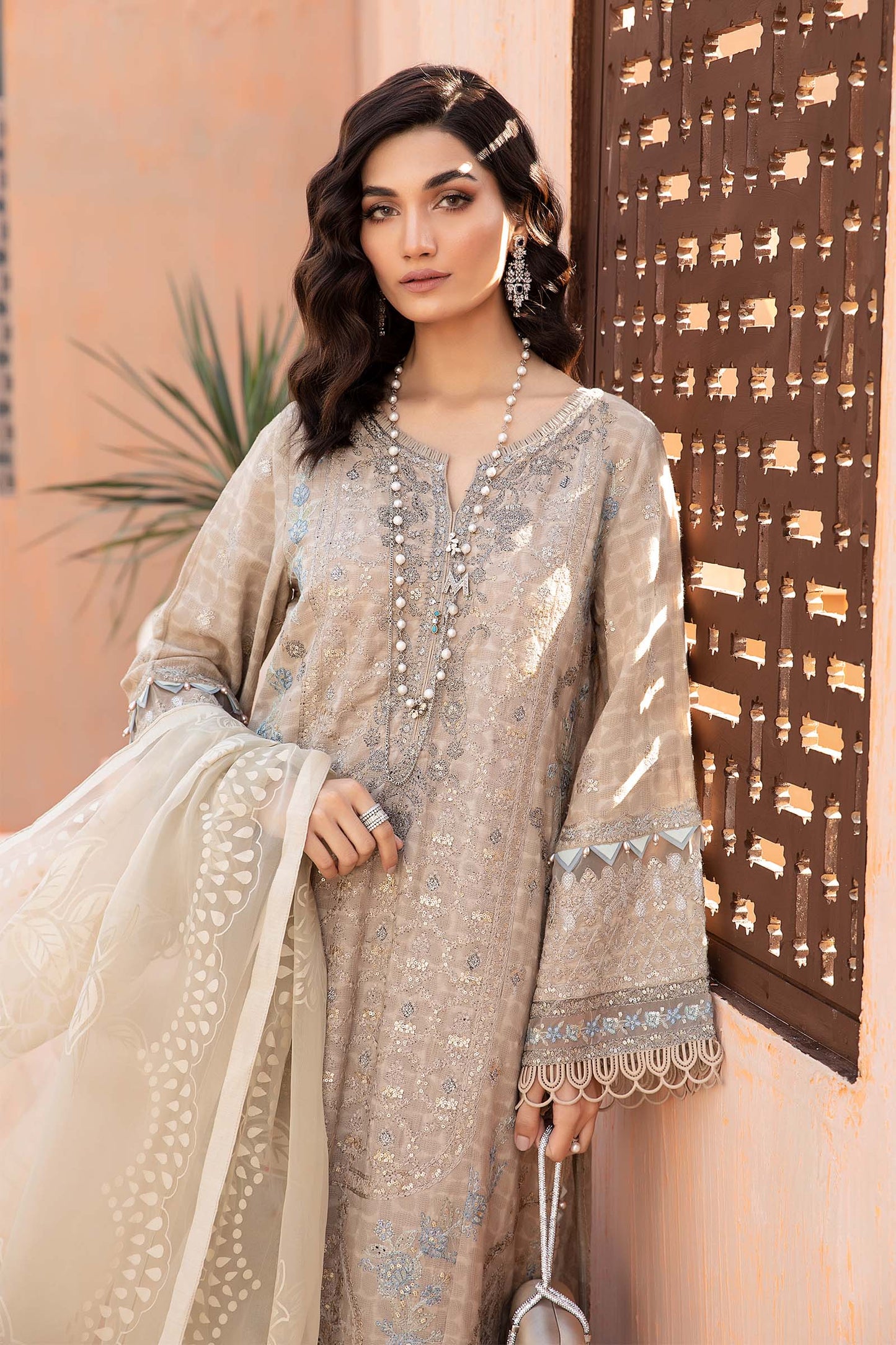 3 PIECE EMBROIDERED SELF JACQUARD SUIT | DW-EF24-31