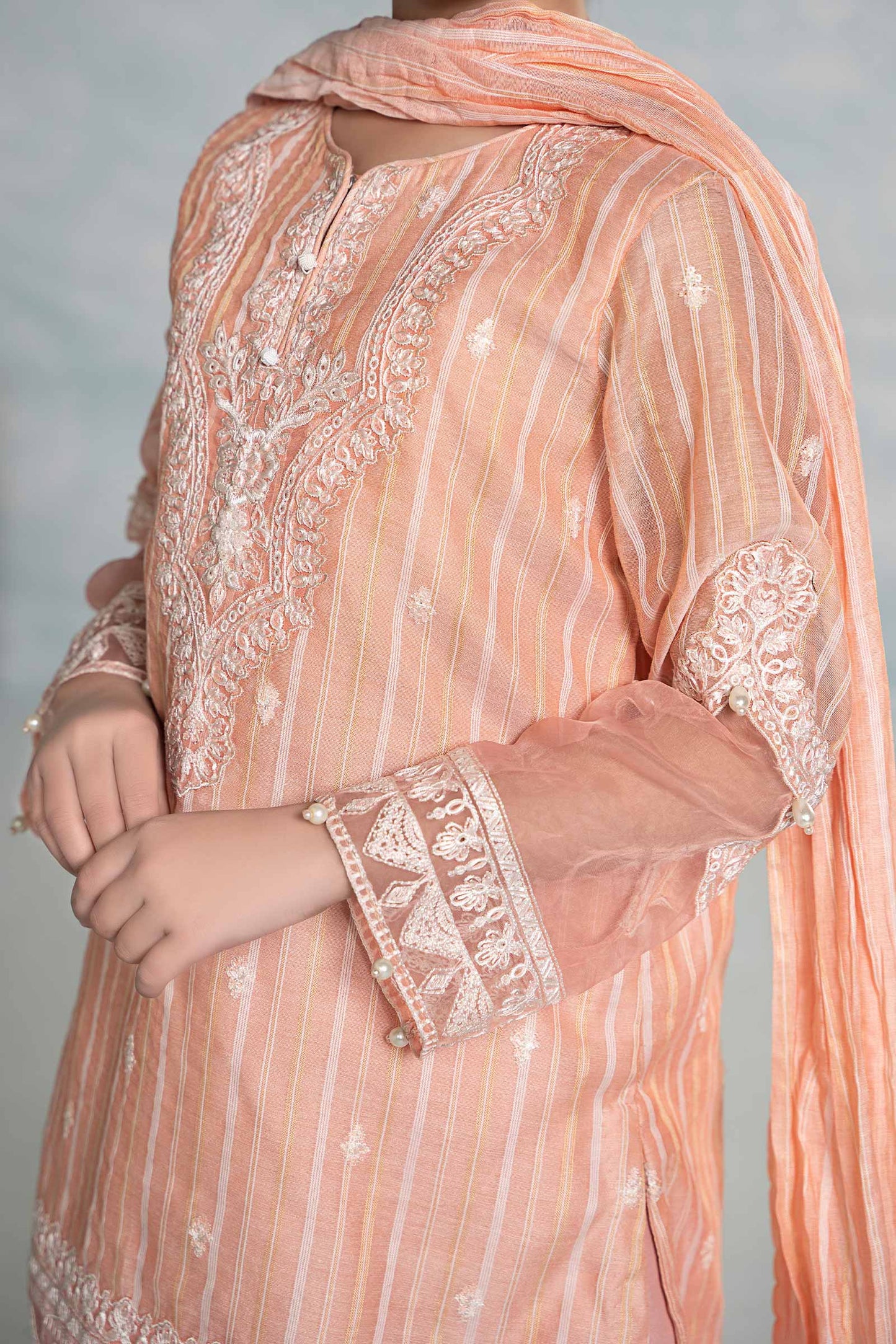 3 PIECE EMBROIDERED STRIPECOTTON SUIT | MKD-EF24-27