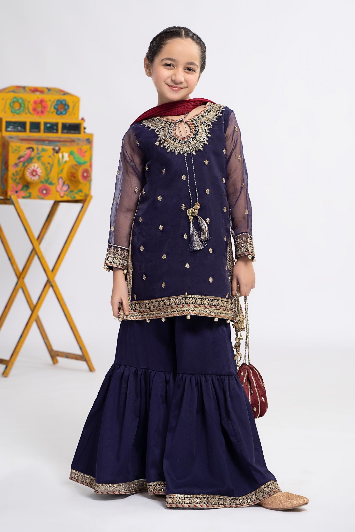 3 PIECE EMBROIDERED ORGANZA SUIT | MKS-EF24-12