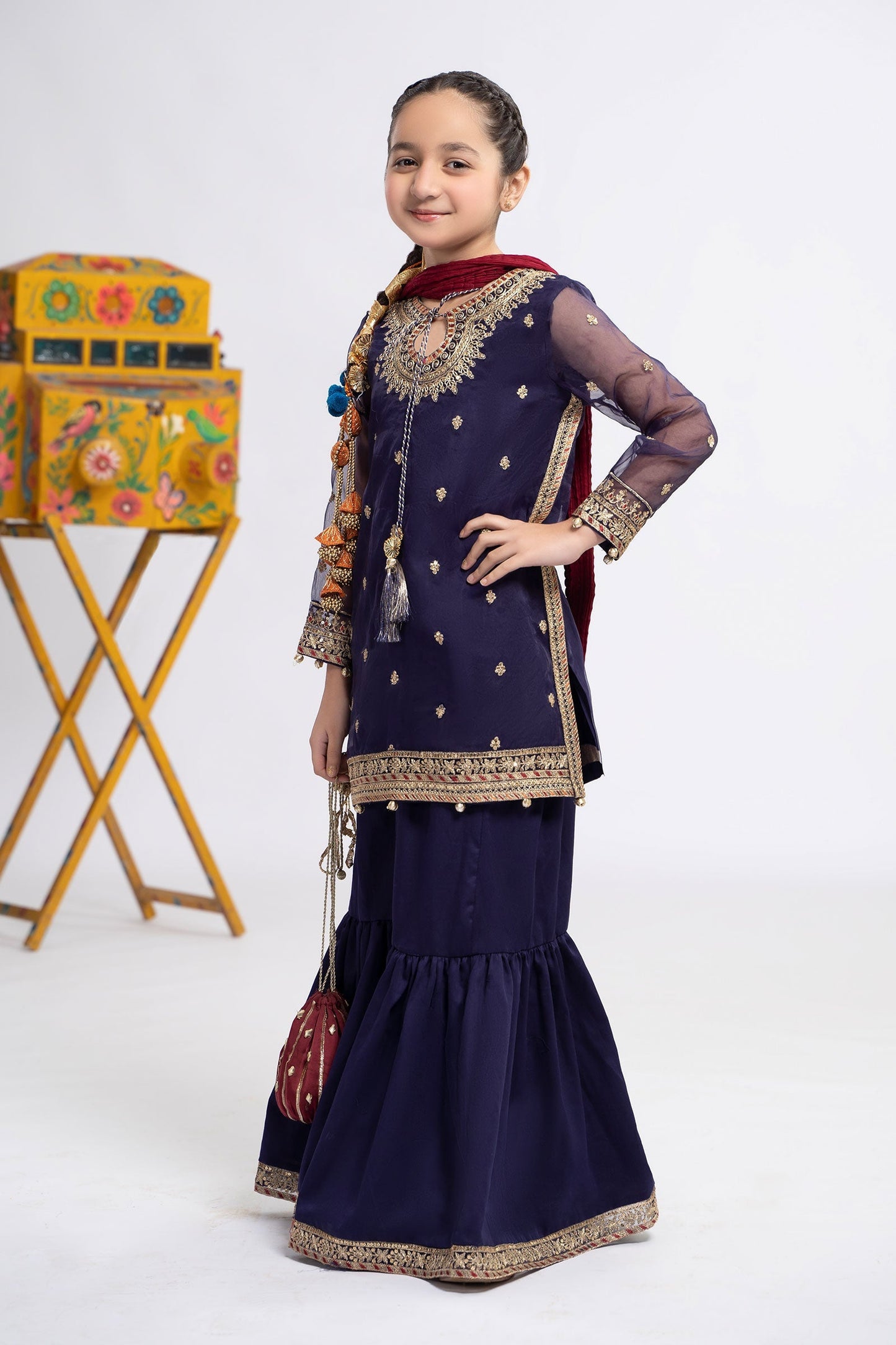 3 PIECE EMBROIDERED ORGANZA SUIT | MKS-EF24-12