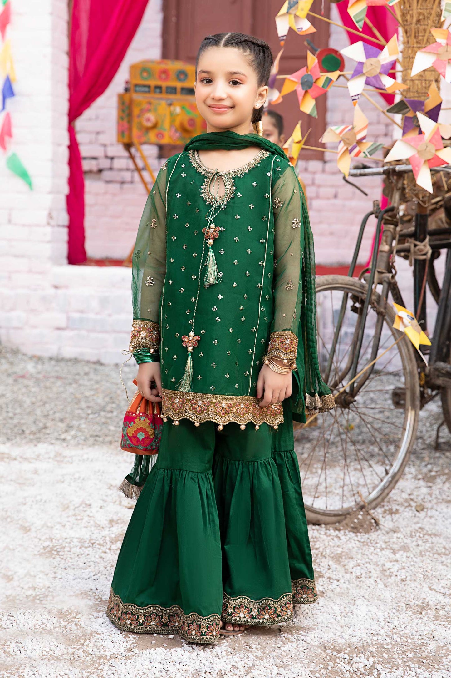 3 PIECE EMBROIDERED ORGANZA SUIT | MKS-EF24-21