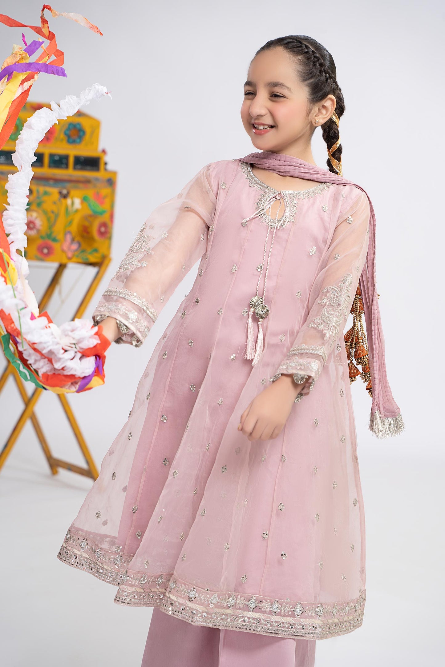 3 PIECE EMBROIDERED ORGANZA SUIT | MKS-EF24-15