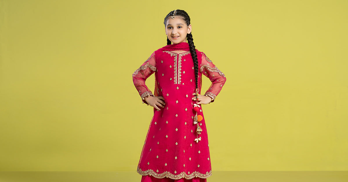 3 PIECE EMBROIDERED ORGANZA SUIT | MKS-EF24-23