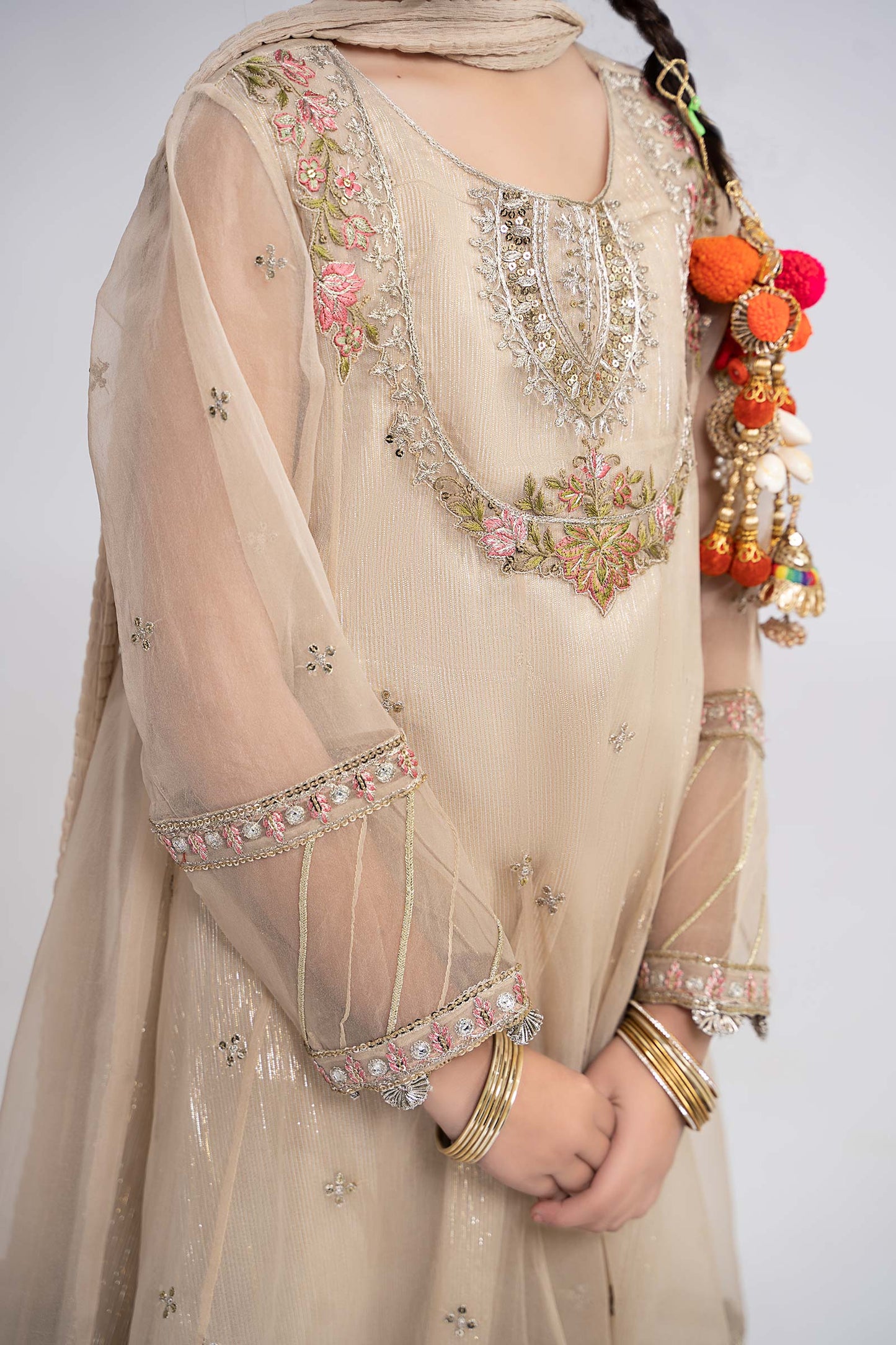 3 PIECE EMBROIDERED ORGANZA SUIT | MKS-EF24-26