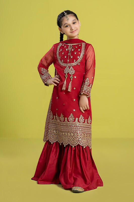 3 PIECE EMBROIDERED ORGANZA SUIT | MKS-EF24-37