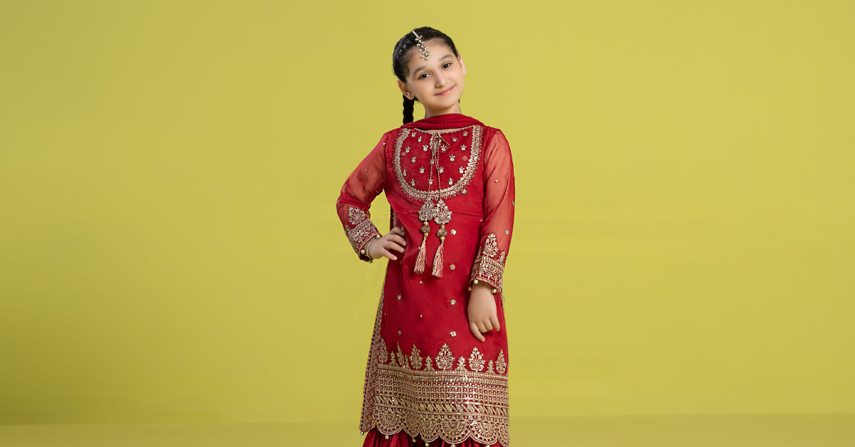 3 PIECE EMBROIDERED ORGANZA SUIT | MKS-EF24-37