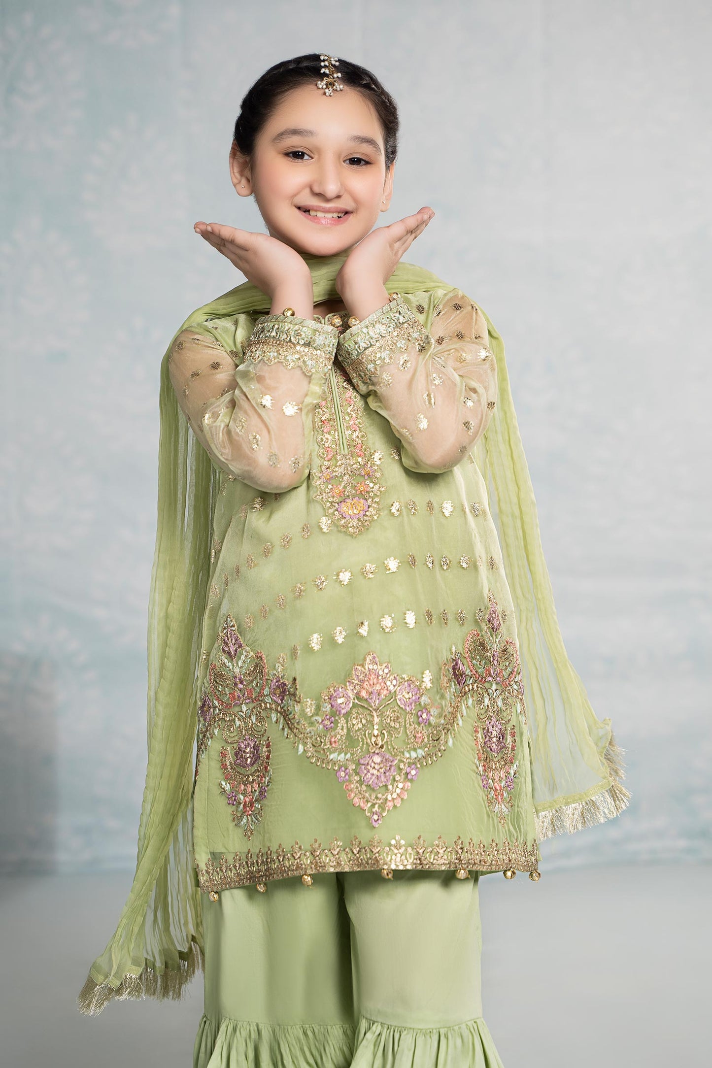 3 PIECE EMBROIDERED ORGANZA SUIT | MKS-EF24-45