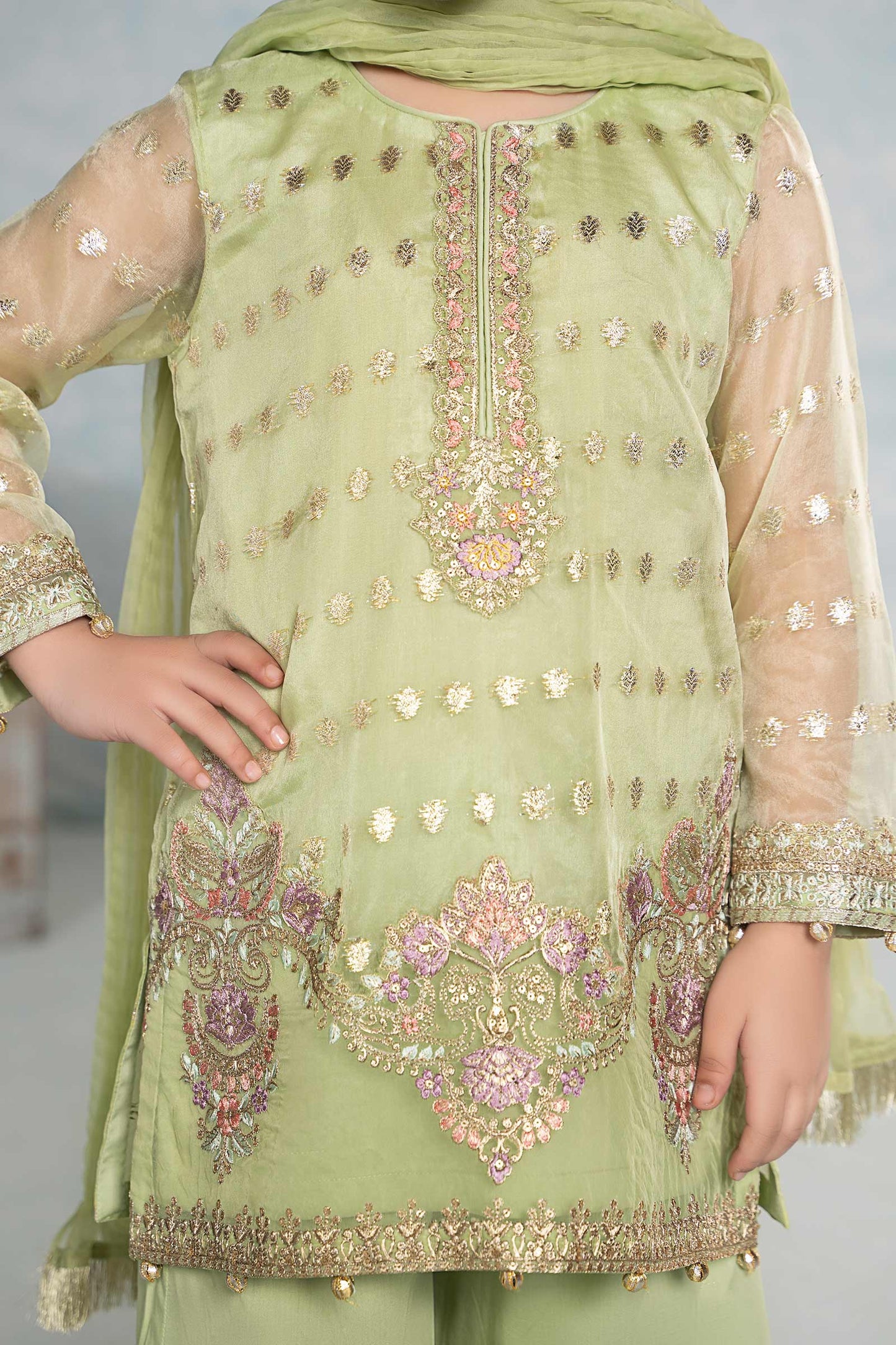 3 PIECE EMBROIDERED ORGANZA SUIT | MKS-EF24-45