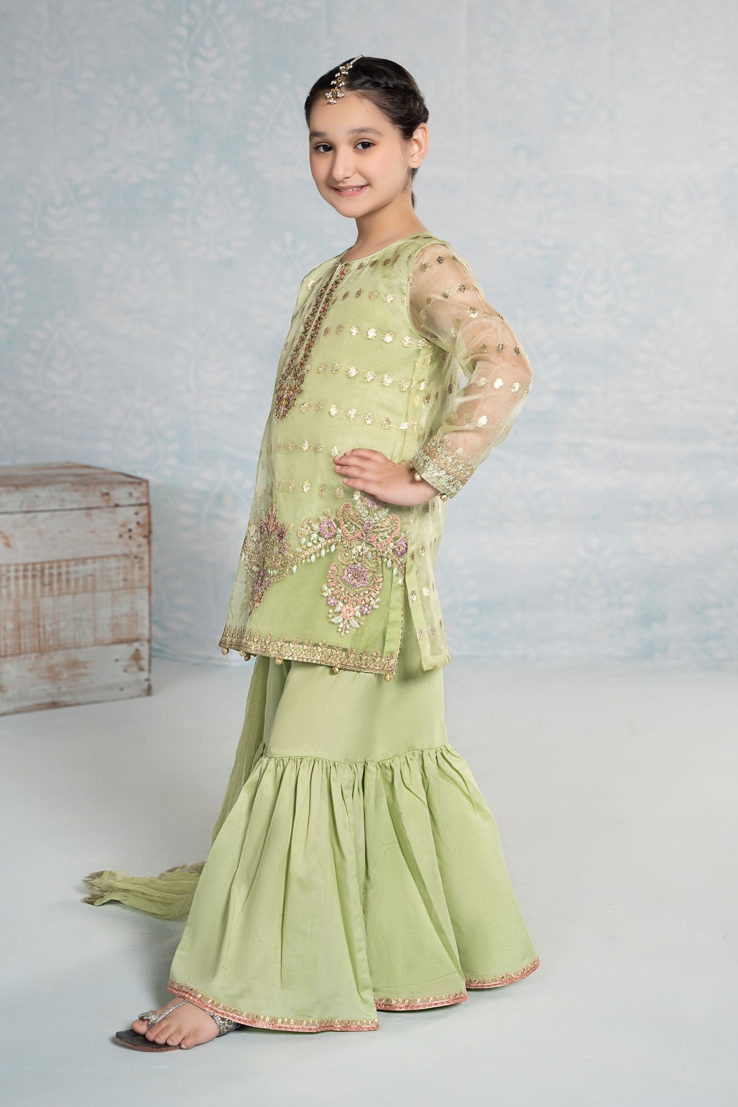 3 PIECE EMBROIDERED ORGANZA SUIT | MKS-EF24-45