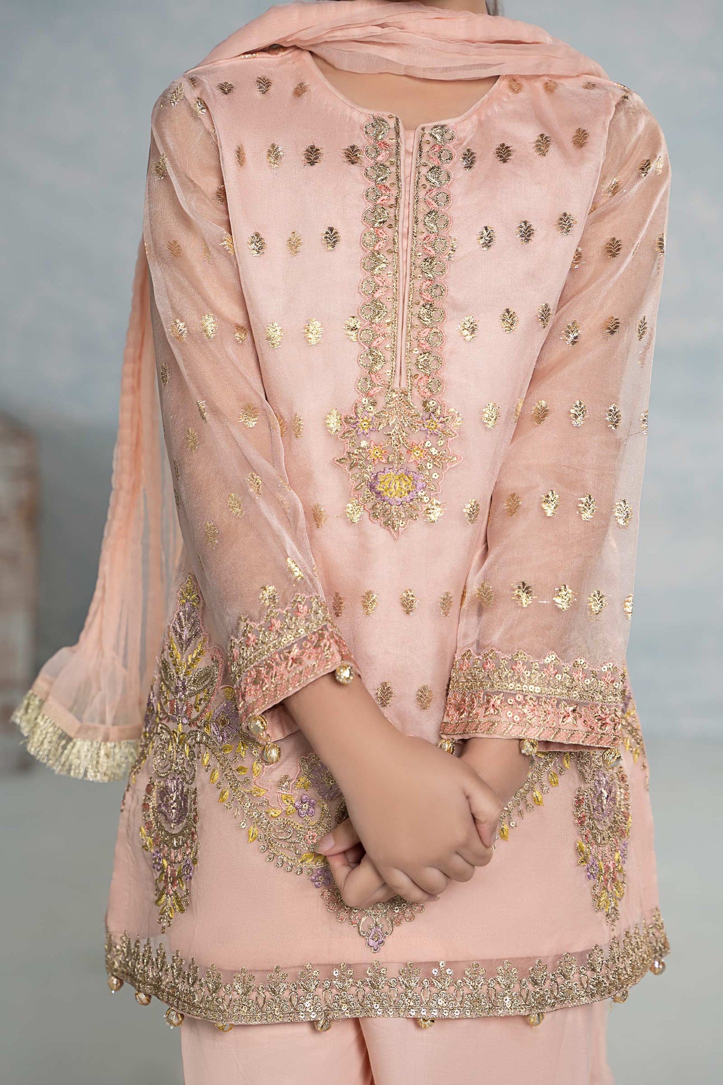 3 PIECE EMBROIDERED ORGANZA SUIT | MKS-EF24-45