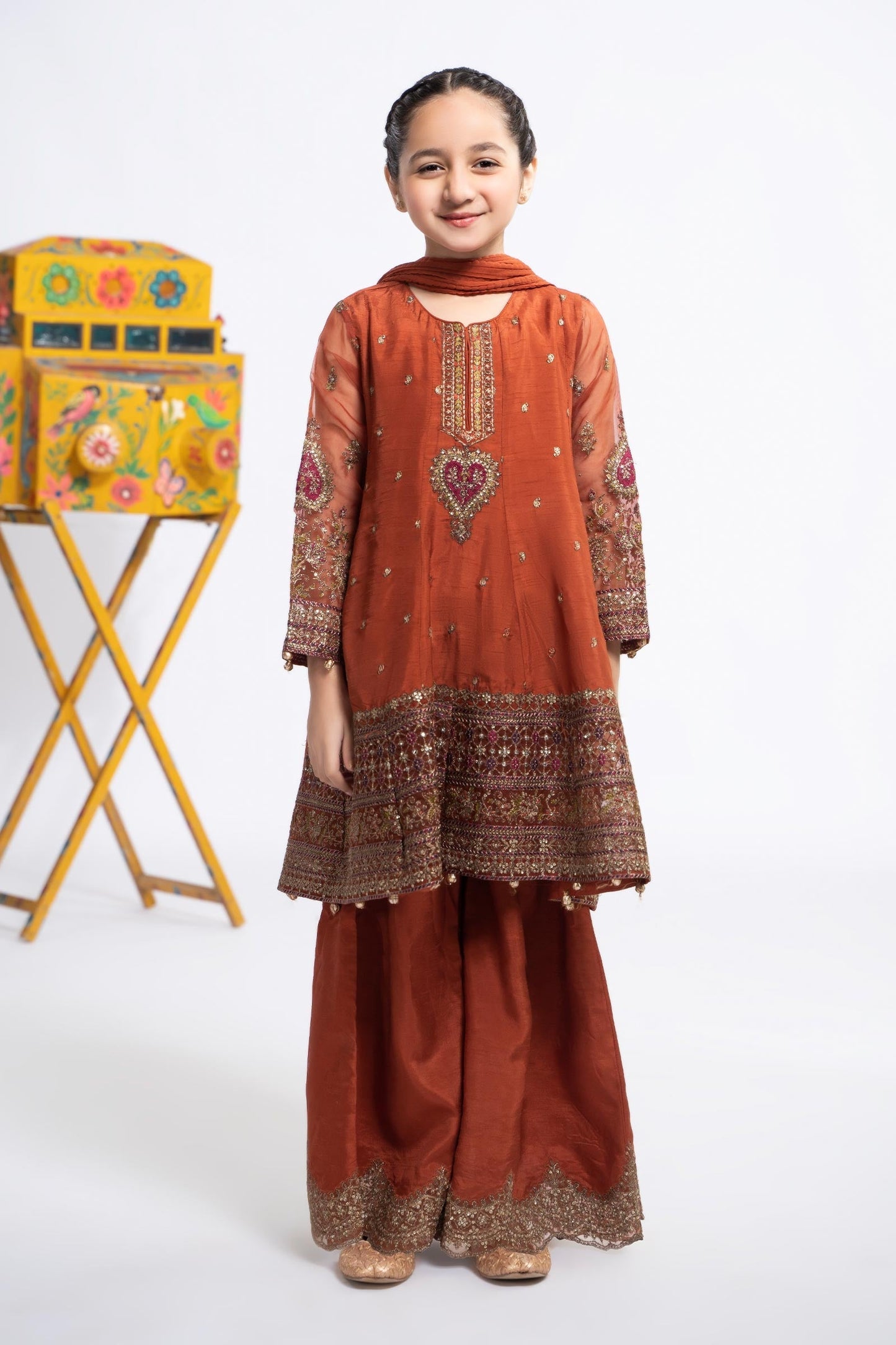 3 PIECE EMBROIDERED RAW SILK SUIT | MKS-EF24-46