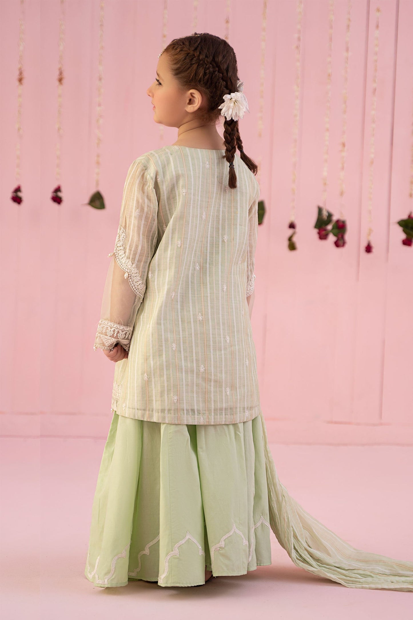 3 PIECE EMBROIDERED STRIPE COTTON SUIT | MKD-EF24-27