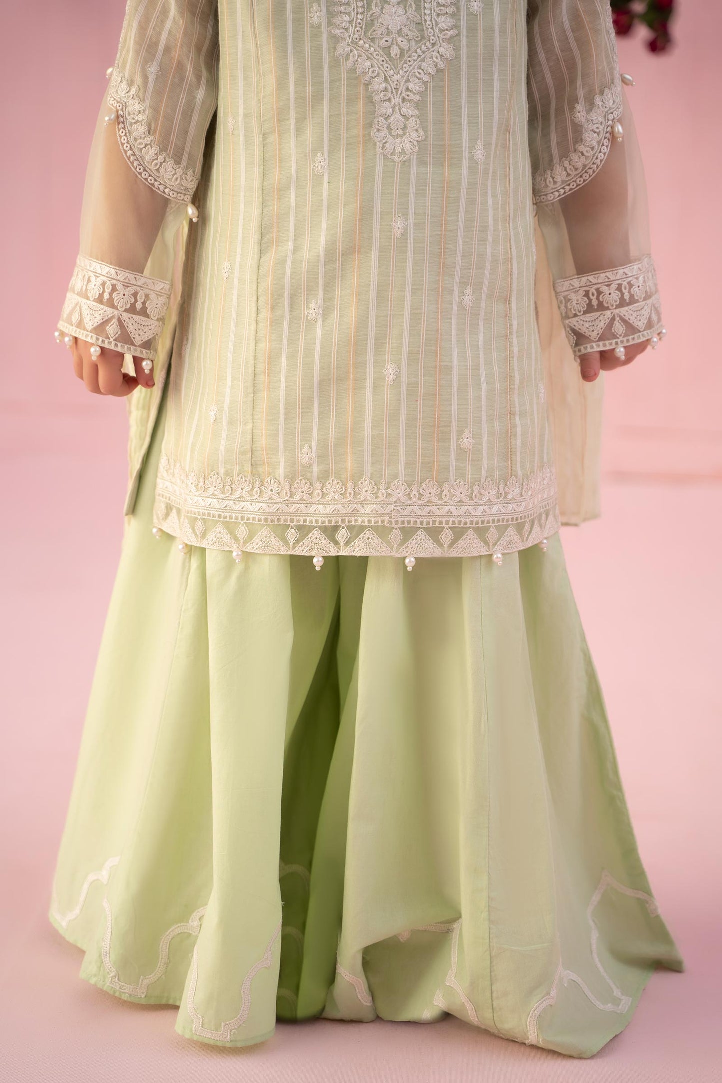 3 PIECE EMBROIDERED STRIPE COTTON SUIT | MKD-EF24-27