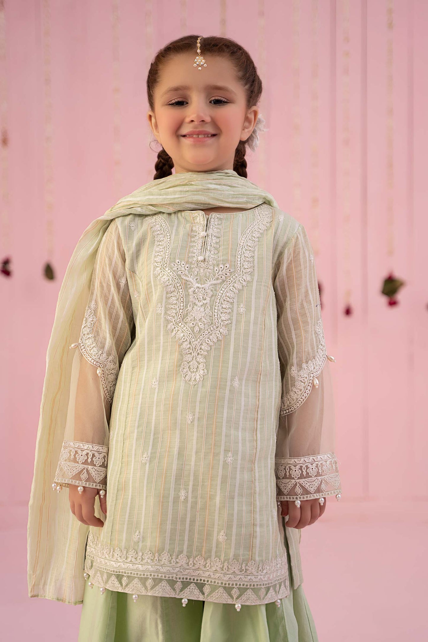 3 PIECE EMBROIDERED STRIPE COTTON SUIT | MKD-EF24-27