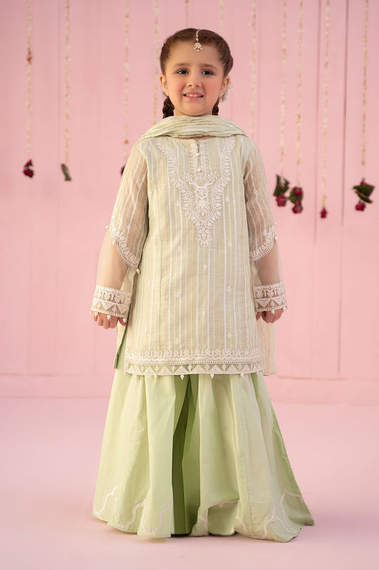 3 PIECE EMBROIDERED STRIPE COTTON SUIT | MKD-EF24-27