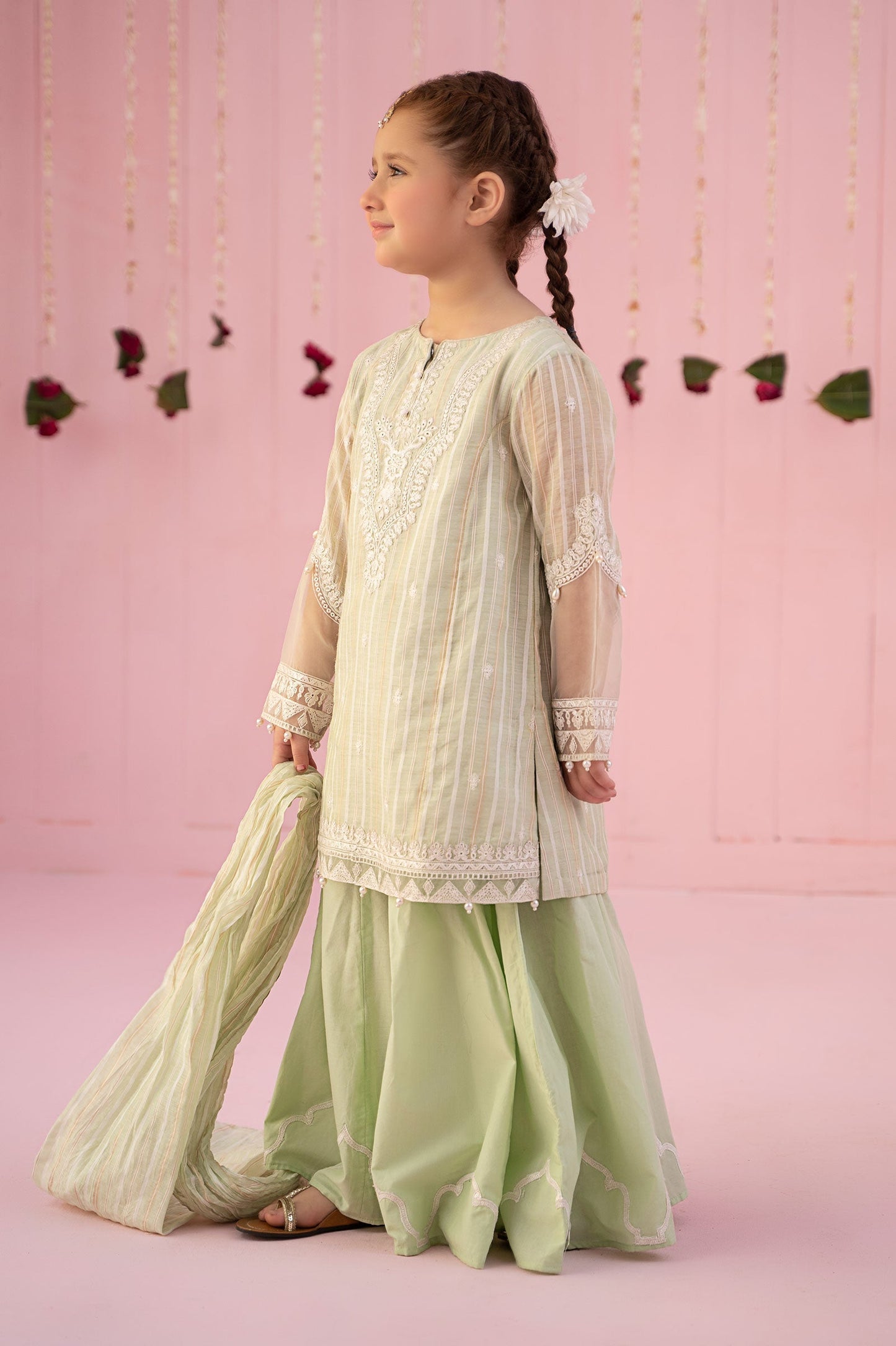 3 PIECE EMBROIDERED STRIPE COTTON SUIT | MKD-EF24-27