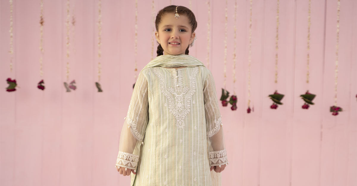 3 PIECE EMBROIDERED STRIPE COTTON SUIT | MKD-EF24-27