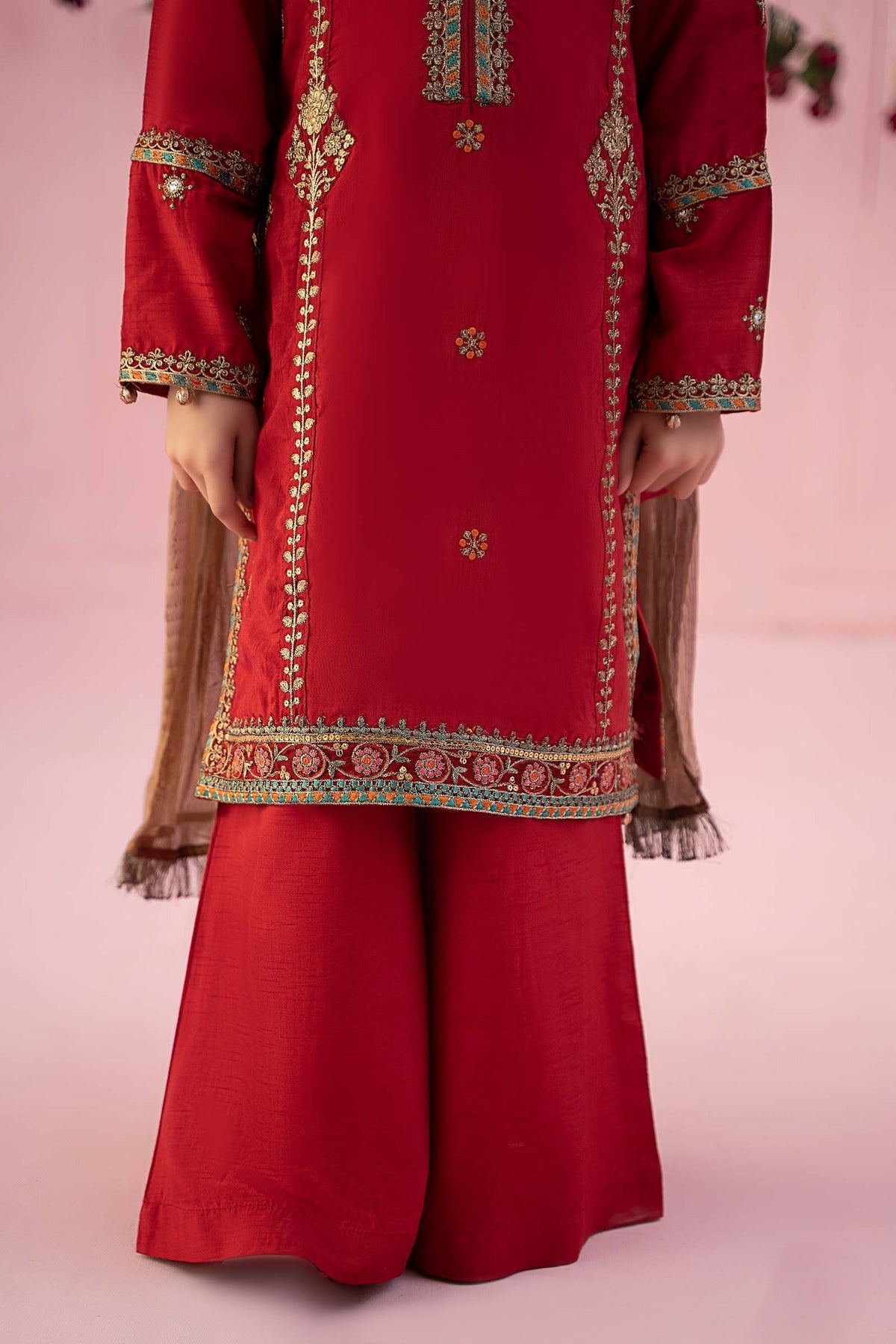 3 PIECE EMBROIDERED RAW SILK SUIT | MKS-EF24-03